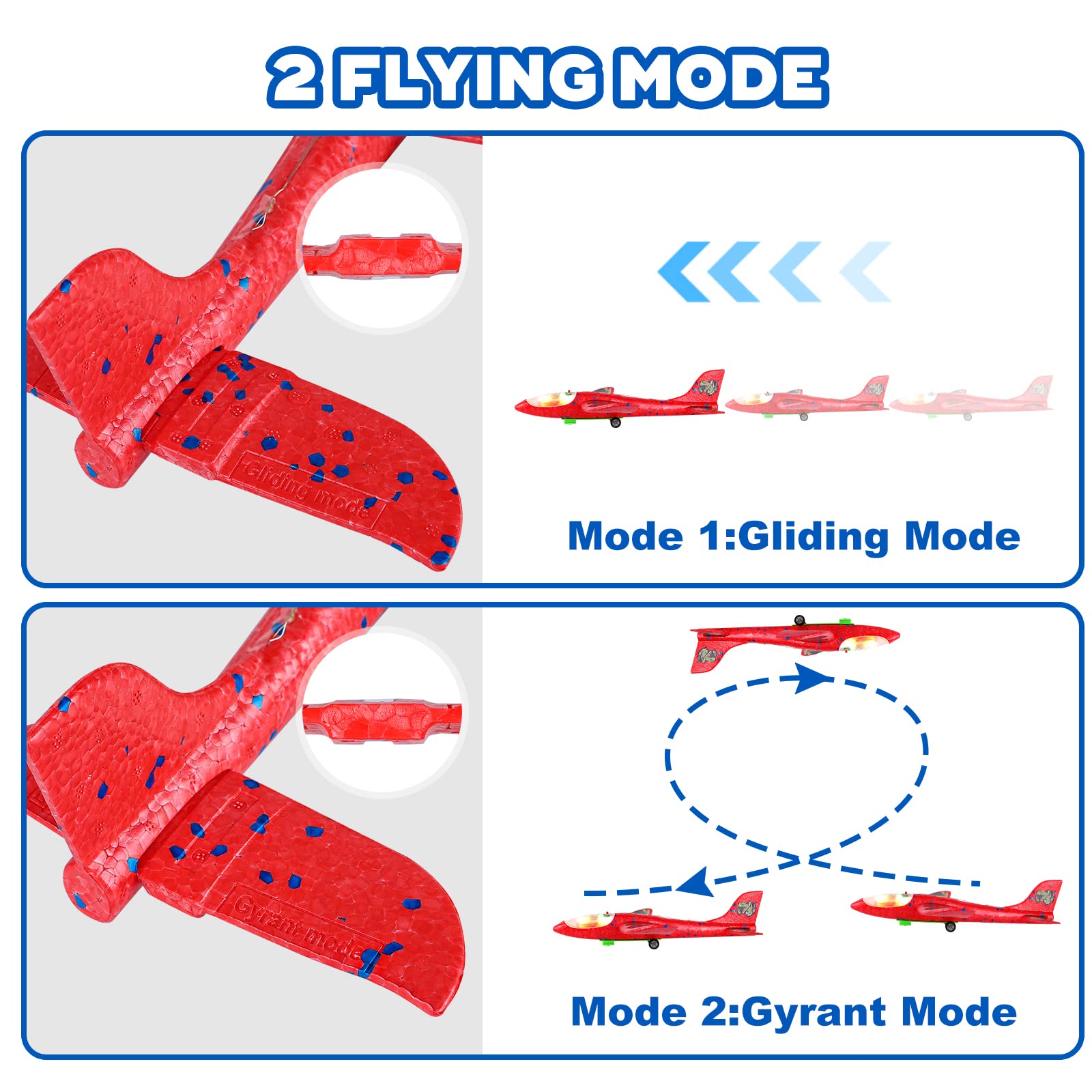 3 Pack Foam Airplane Launcher Toy with 3 DIY Stickers, 12.6" Glider Led Plane, Catapult Plane Boy Toys, Outdoor Sport Flying Toys for Kids Birthday Gifts for 4 5 6 7 8 9 10 11 12 Year Old Boys Girls