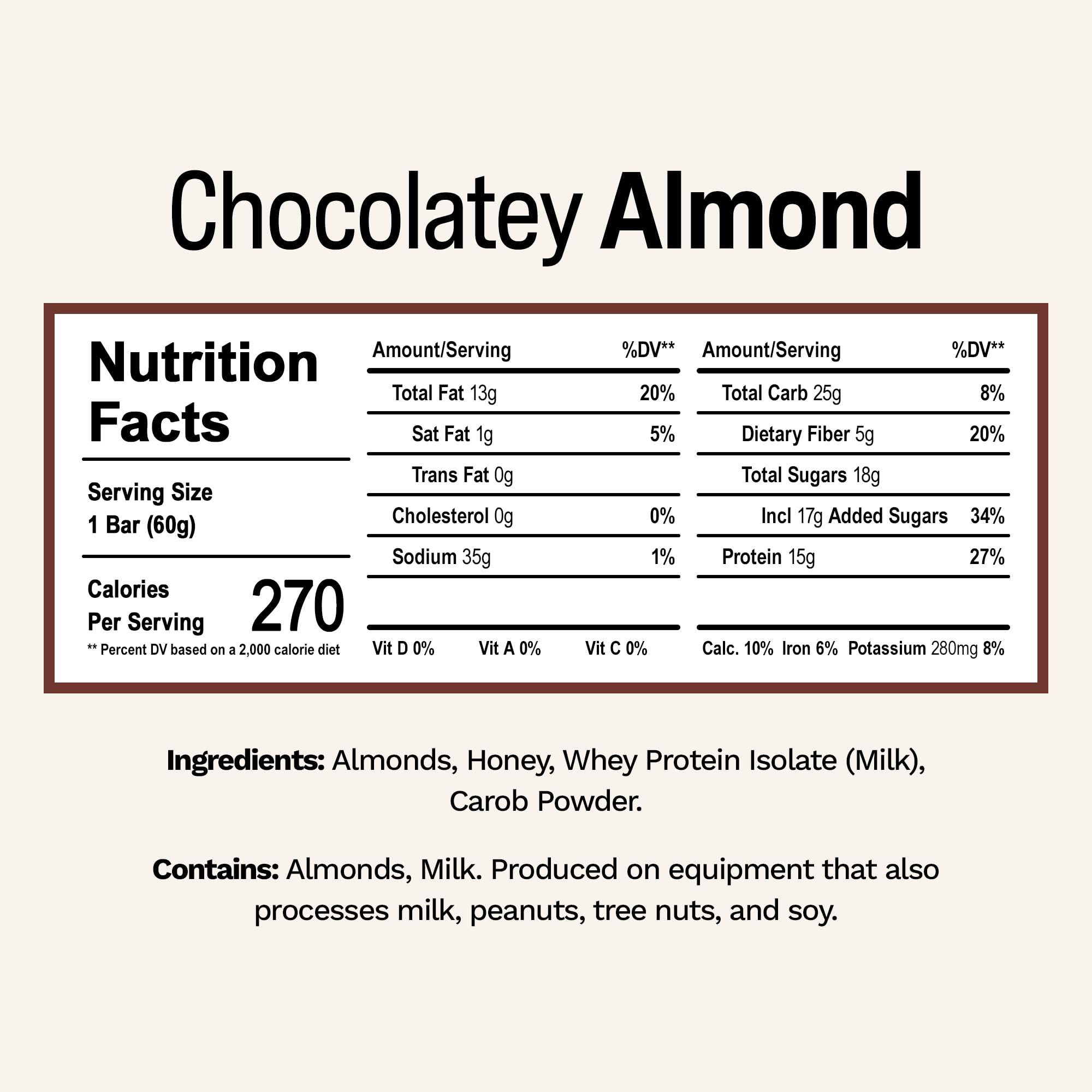 Rise Whey Protein Bars - Chocolatey Almond | Breakfast Bar & Protein Snack 15g Protein 5g Fiber Just 4 Whole Food Ingredients Gluten-Free Soy Free