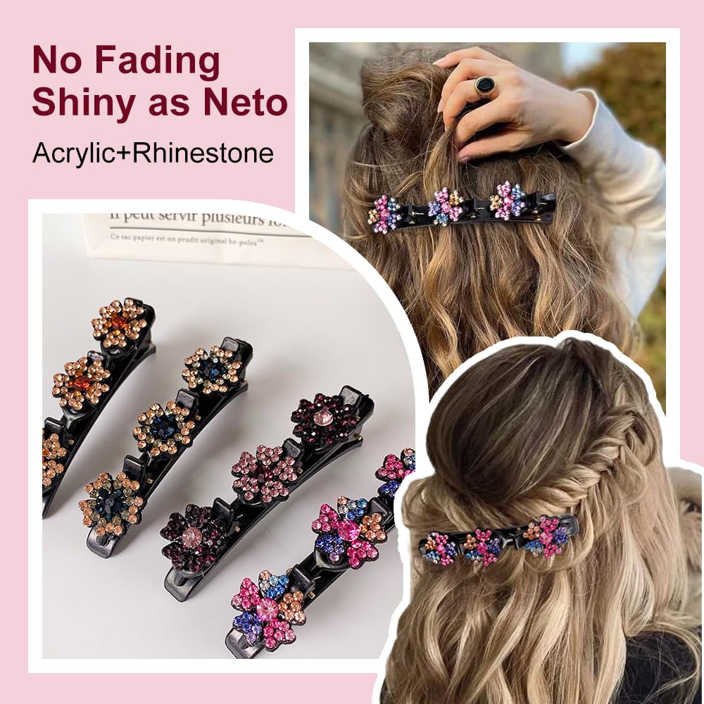 2 PCS Sparkling Crystal Stone Braided Hair Clips Girls,2024 Hair Clips for Women,Hair Clips for Thin Thick Curly Hair,Small Hair Clips Hair Braid Clips for Home Use (color)