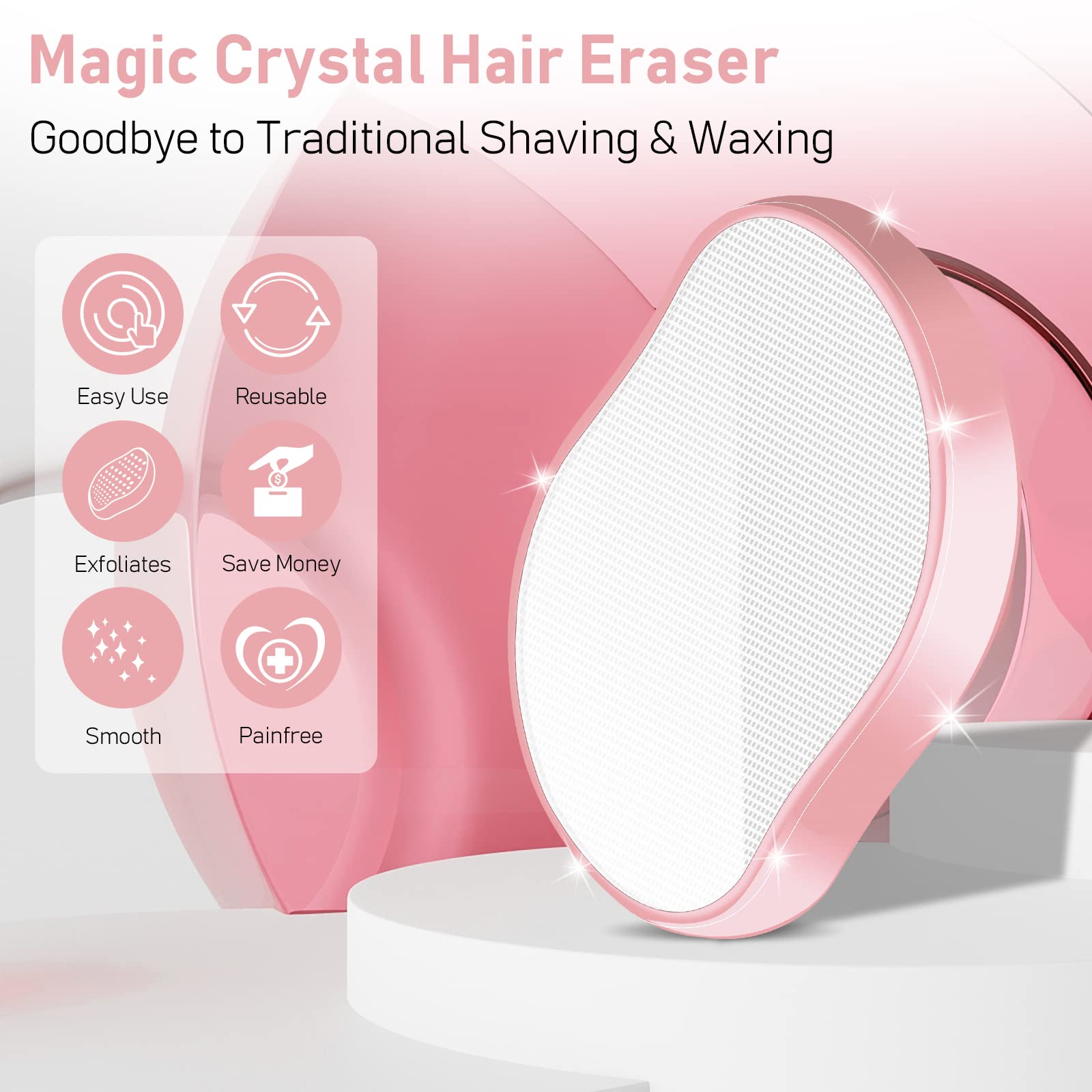 hoyesch Crystal Hair Eraser for Women and Men, Reusable Crystal Hair Remover Magic Painless Exfoliation Hair Removal Tool, Magic Hair Eraser for Back Arms Legs (Pink)