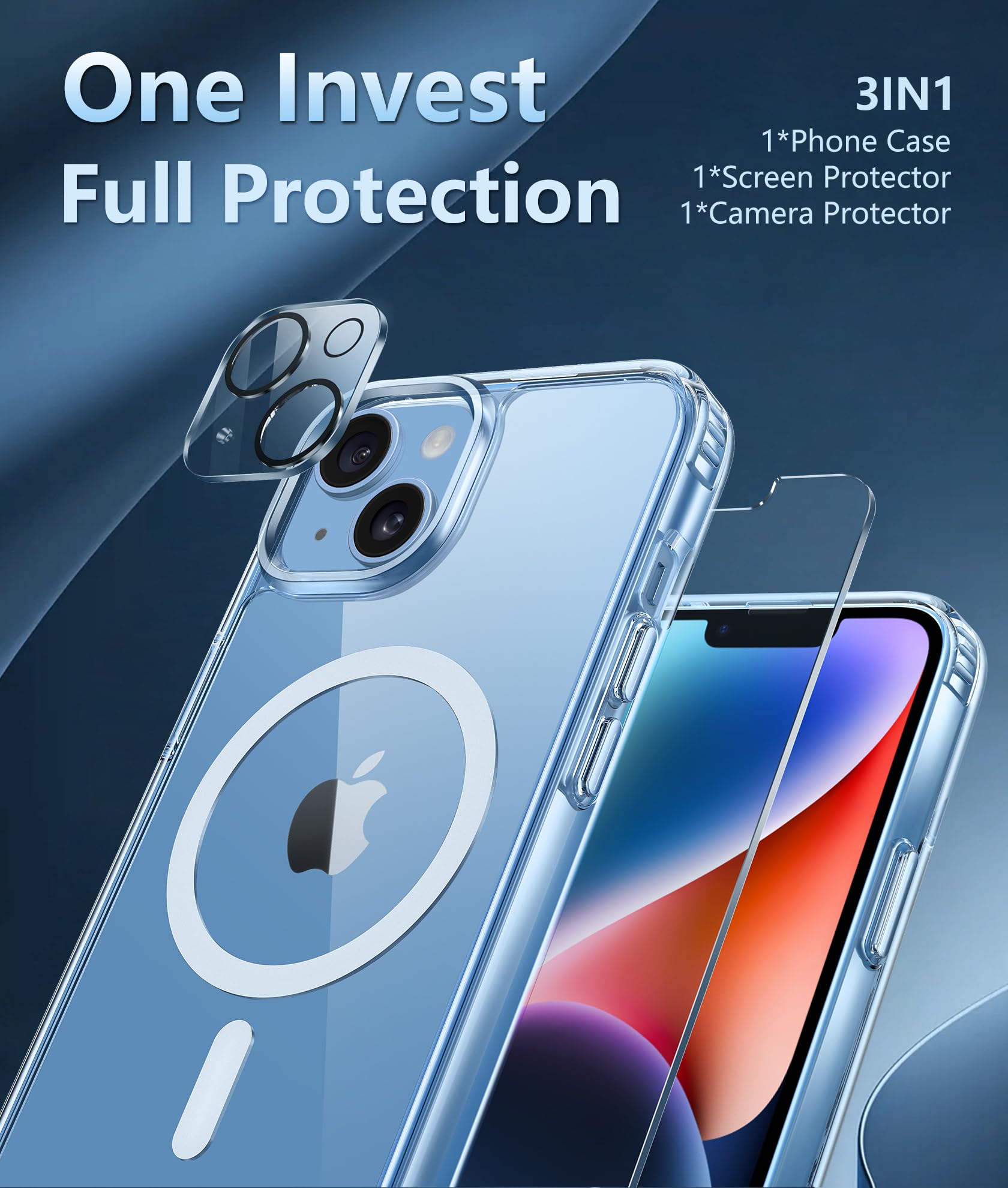 FNTCASE for iPhone 14 Phone Case: iPhone 13 Phone Clear Case Magnetic Military Grade Drop Protection Anti Yellowing Cell Phone Cover - Rugged Shockproof Protective Bumper - 6.1 Inch (Clear)