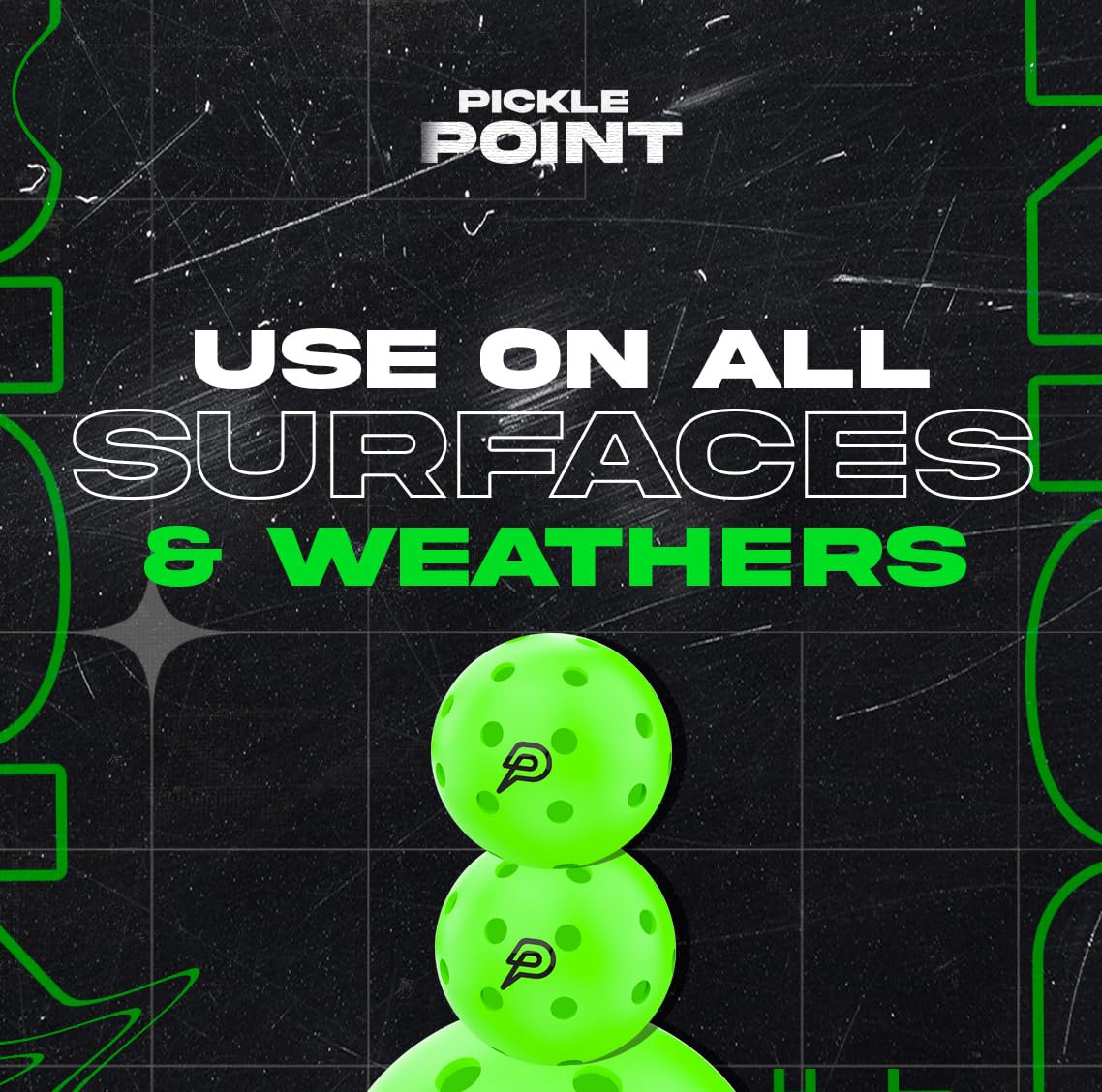 PICKLEPOINT Sh4d0w Pickleball Balls | 4 Pack | 40-Hole Outdoor Pickleball | Built to USAPA Specifications | PicklePoint Premium Outdoors Balls | Green Neon Balls