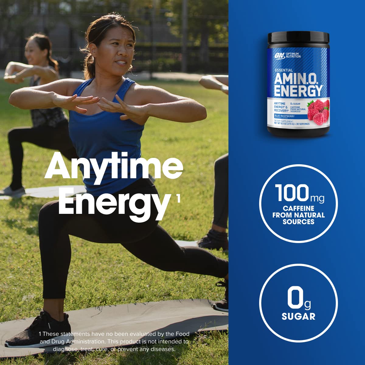 Optimum Nutrition Amino Energy - Pre Workout with Green Tea, BCAA, Amino Acids, Keto Friendly, Green Coffee Extract, Energy Powder - Blue Raspberry, 30 Servings (Packaging May Vary)