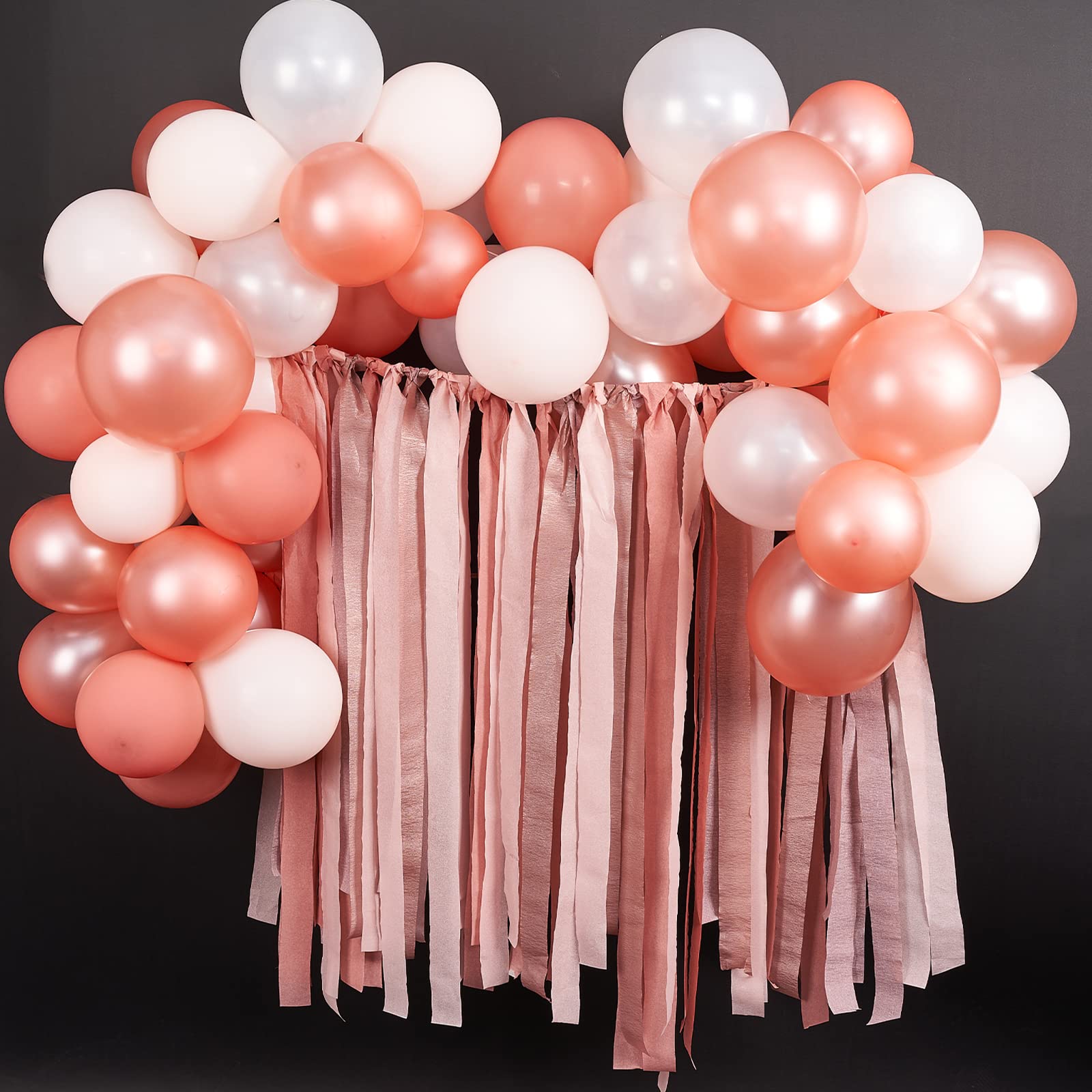 PartyWoo Crepe Paper Streamers 4 Rolls 328ft, Pack of Metallic Rose Gold Crepe Paper for Party Decorations, Wedding Decorations, Birthday Decorations, Baby Shower Decorations (1.8 Inch x 82 Ft/Roll)