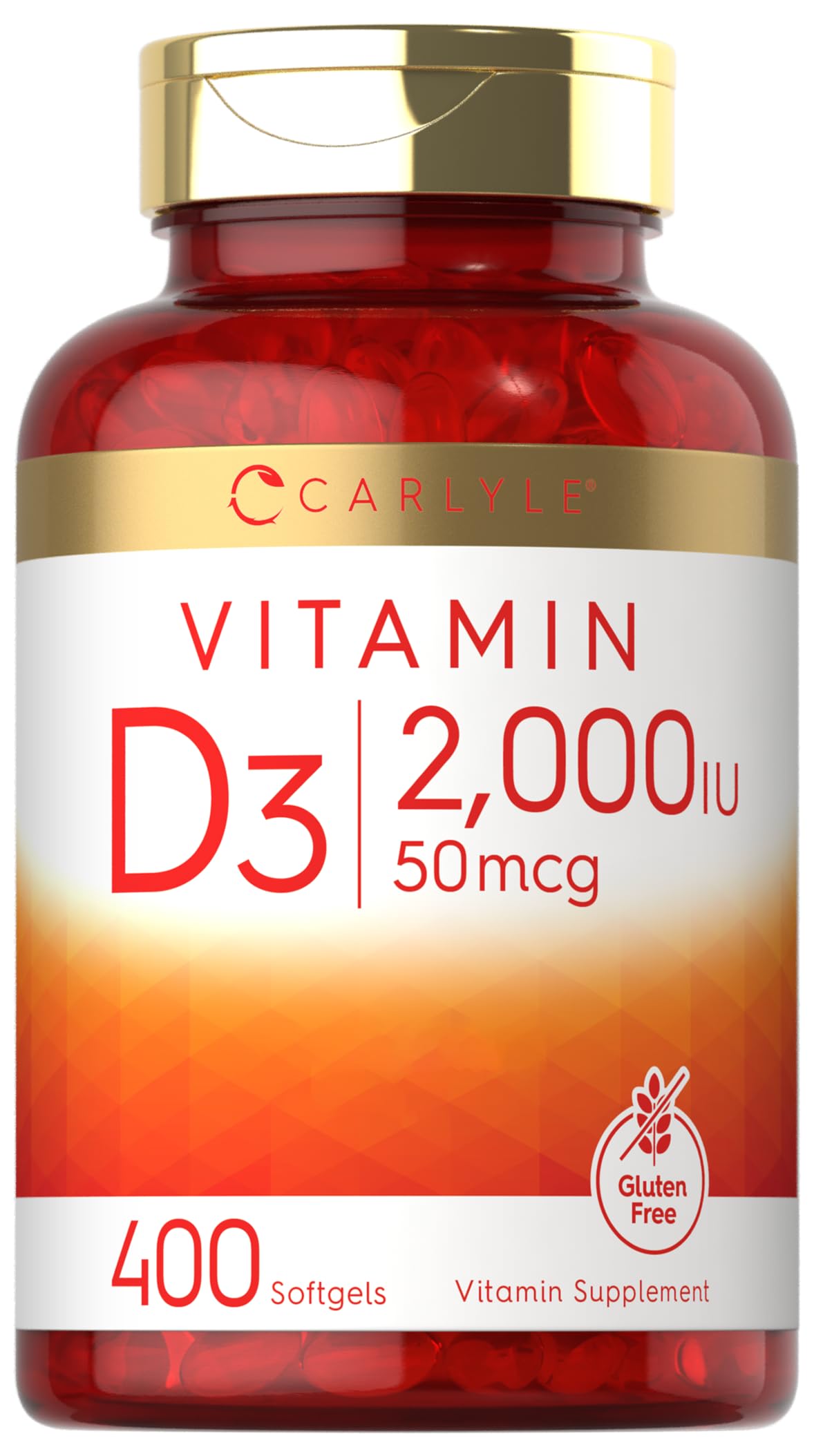 Carlyle Vitamin D3 2000IU Softgels | 400 Count | Non-GMO, Gluten Free Formula | 50 mcg | Vitamin D Supplement