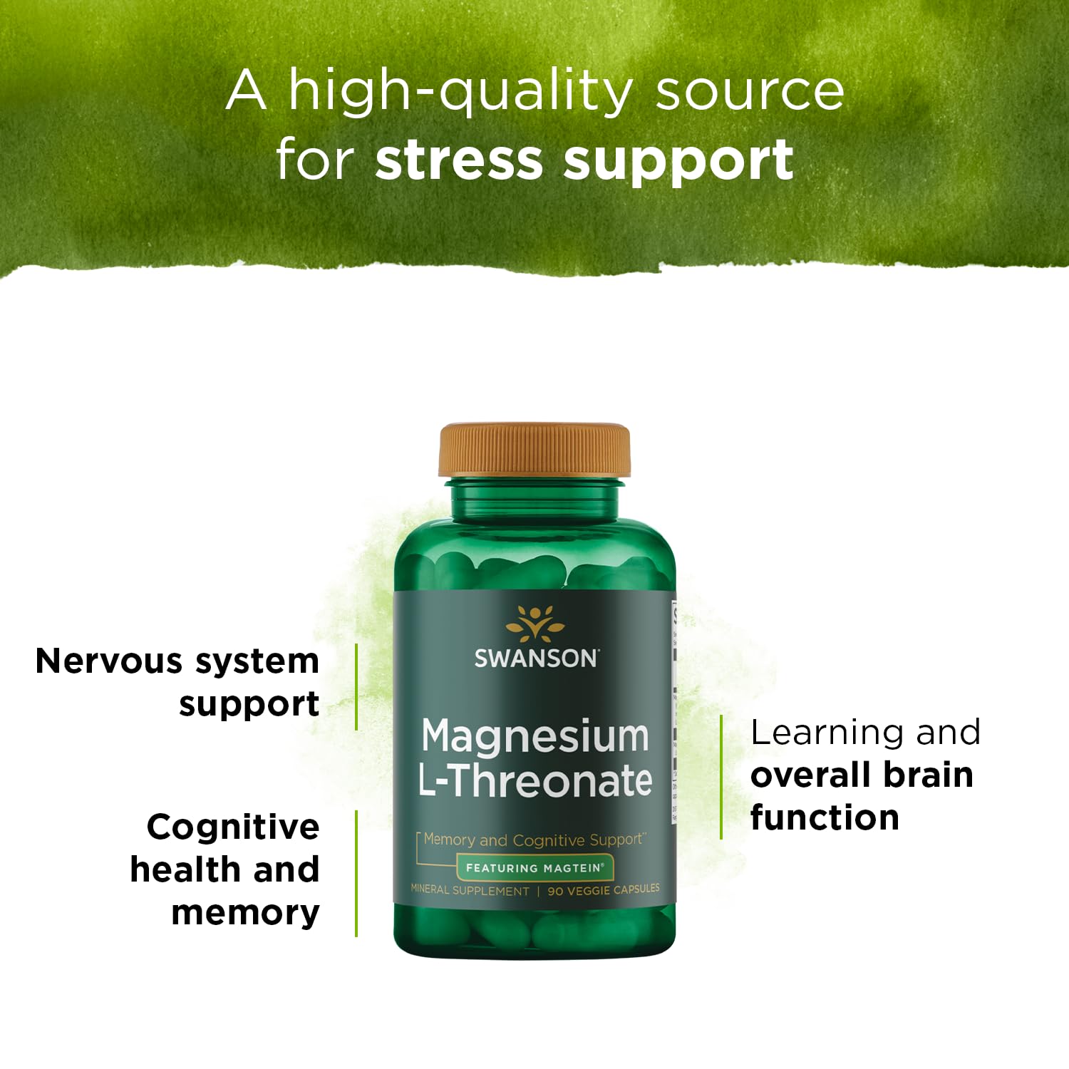 Swanson Magnesium L-Threonate - Mineral Supplement Promoting Nervous System Health - May Support Cognitive Health, Learning & Memory - (90 Veggie Capsules)