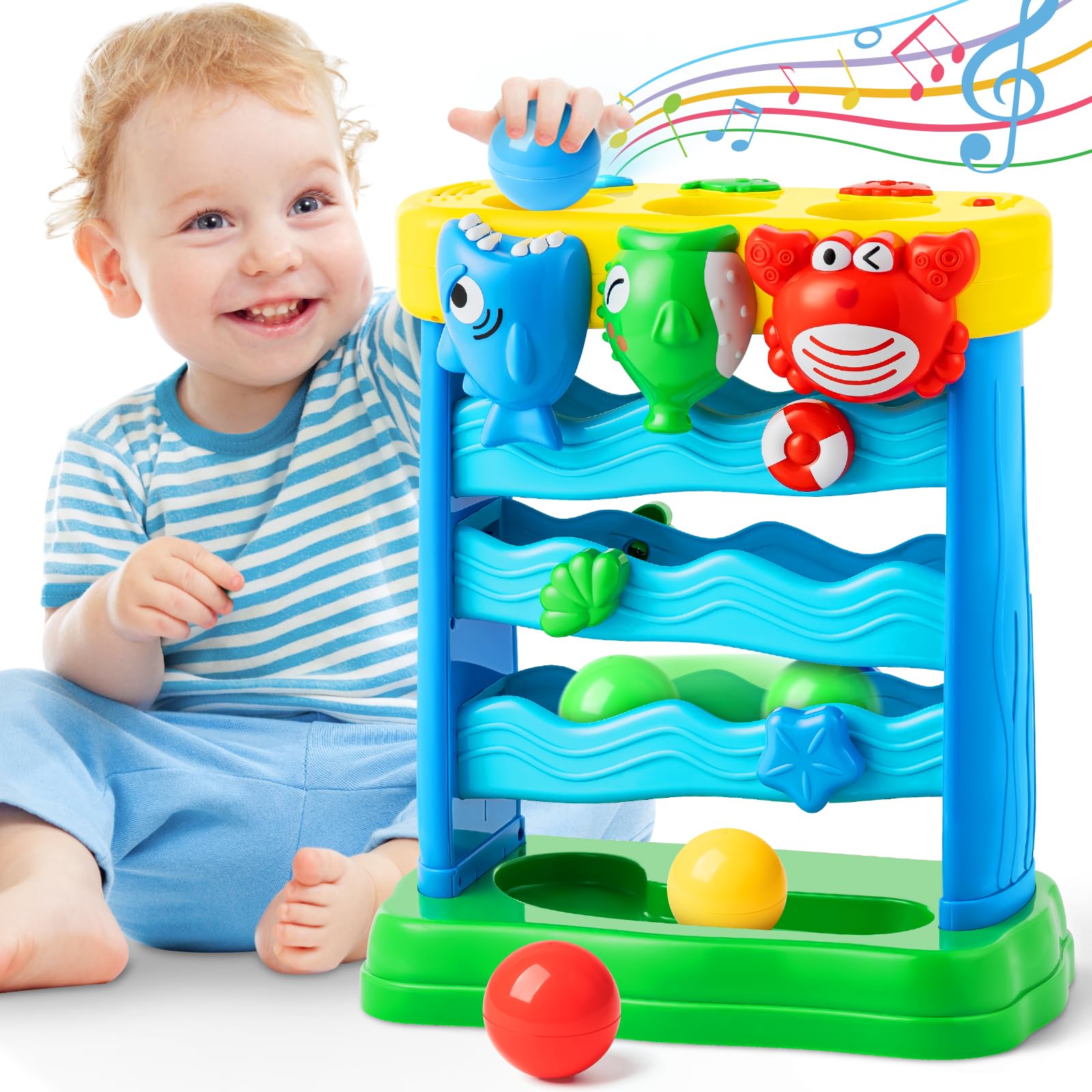 V-Opitos Musical Toys for 1, 2 Years Old Boys & Girls, Feeding Interactive Toys Gifts for Baby 6-12, 12-18 Months, Montessori Education Toys, Perfect Toddler Christmas Birthday Gifts