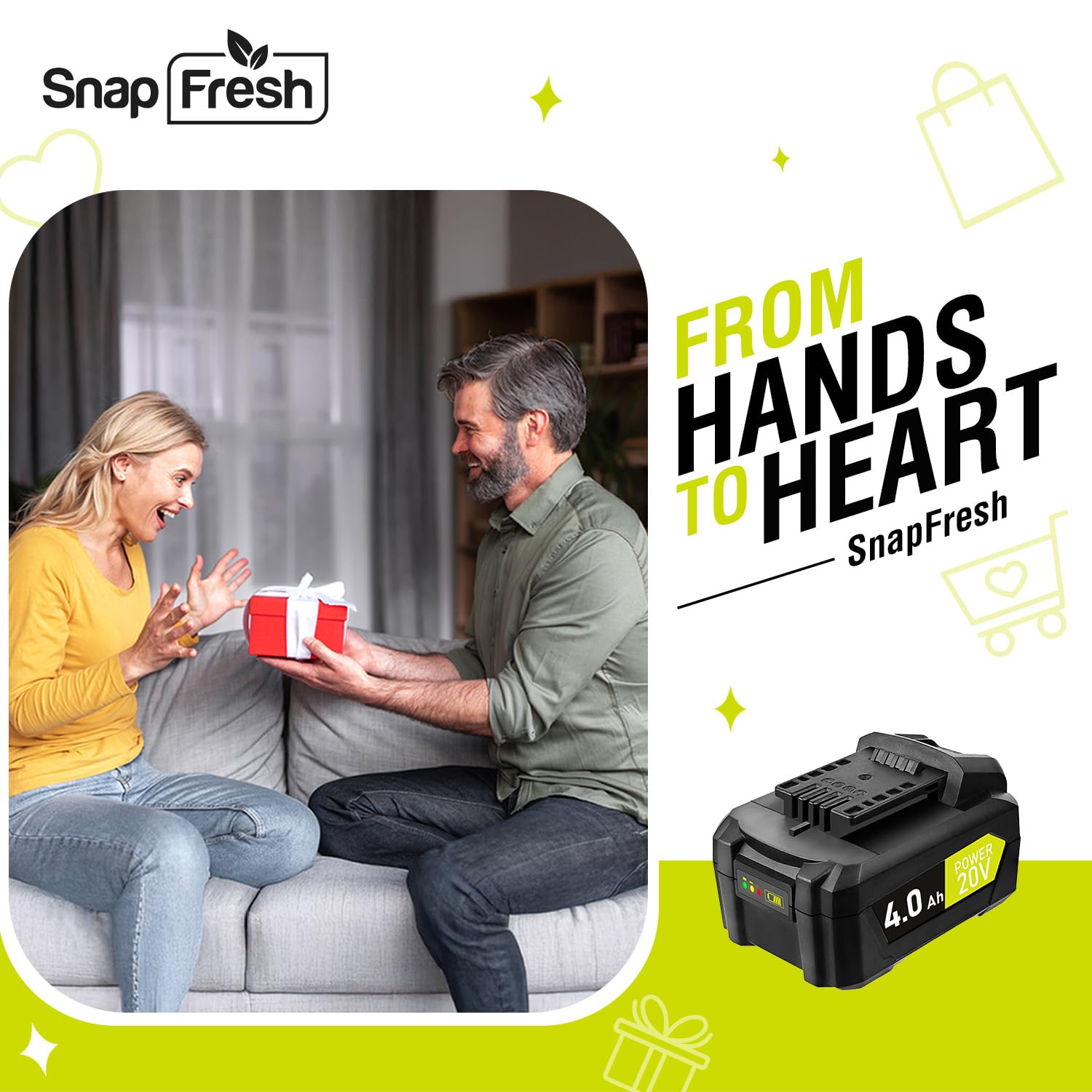 SnapFresh 20V 4.0Ah Li-ion Battery (BBT-DC40A), 2-Pack(Not Compatible with Other Brands), Lithium-Ion Battery Support Fast Charging