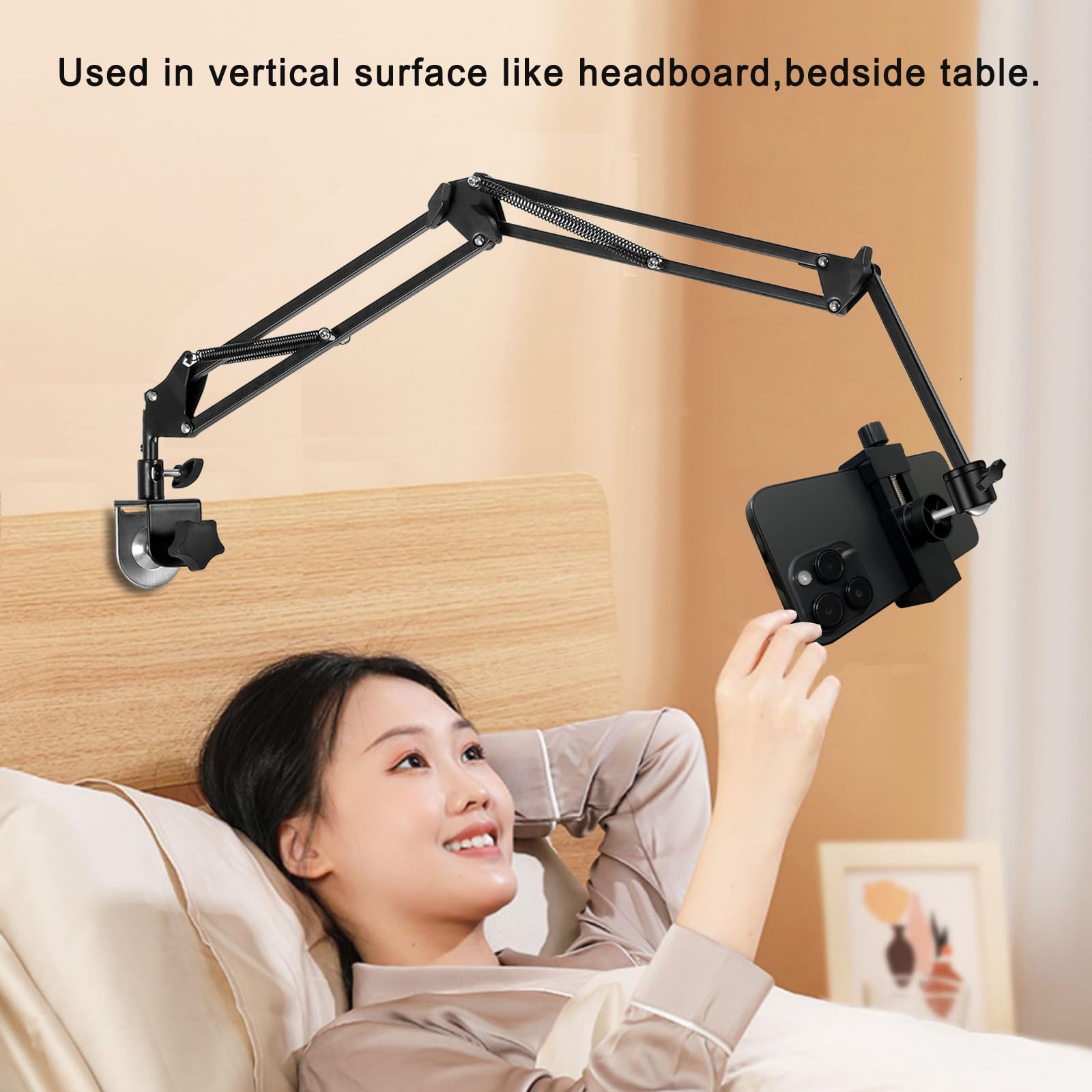 Phone Holder Stand Cell Phone stand for Bed Flexible Carbon Steel Arm Adjustable Cell Phone Mount stand for bed and desk Compatible with iPhone 14 Pro Max 13 12 11 X SE or Other 4"-7" Devices