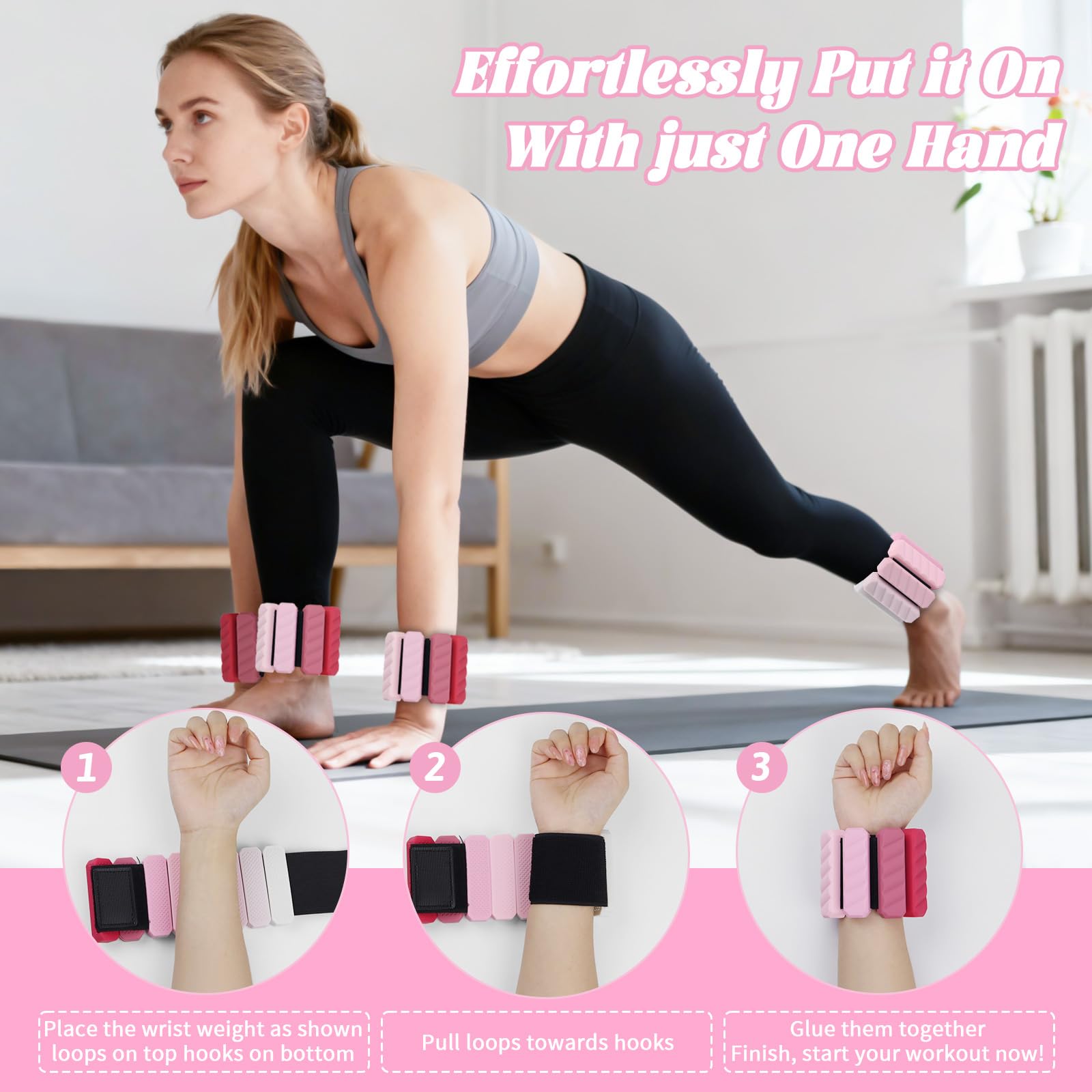 Ankle Weights Resistance Bands Set for Women,Adjustable Wrist Weights Wearable Arm Leg Weight Set of 2(1Lbs Each),Elastic Exercise Loop Bands with 3 Levels(15/25/35 LBS),for Gym, Yoga, Pilates, Cardio & Strength Training