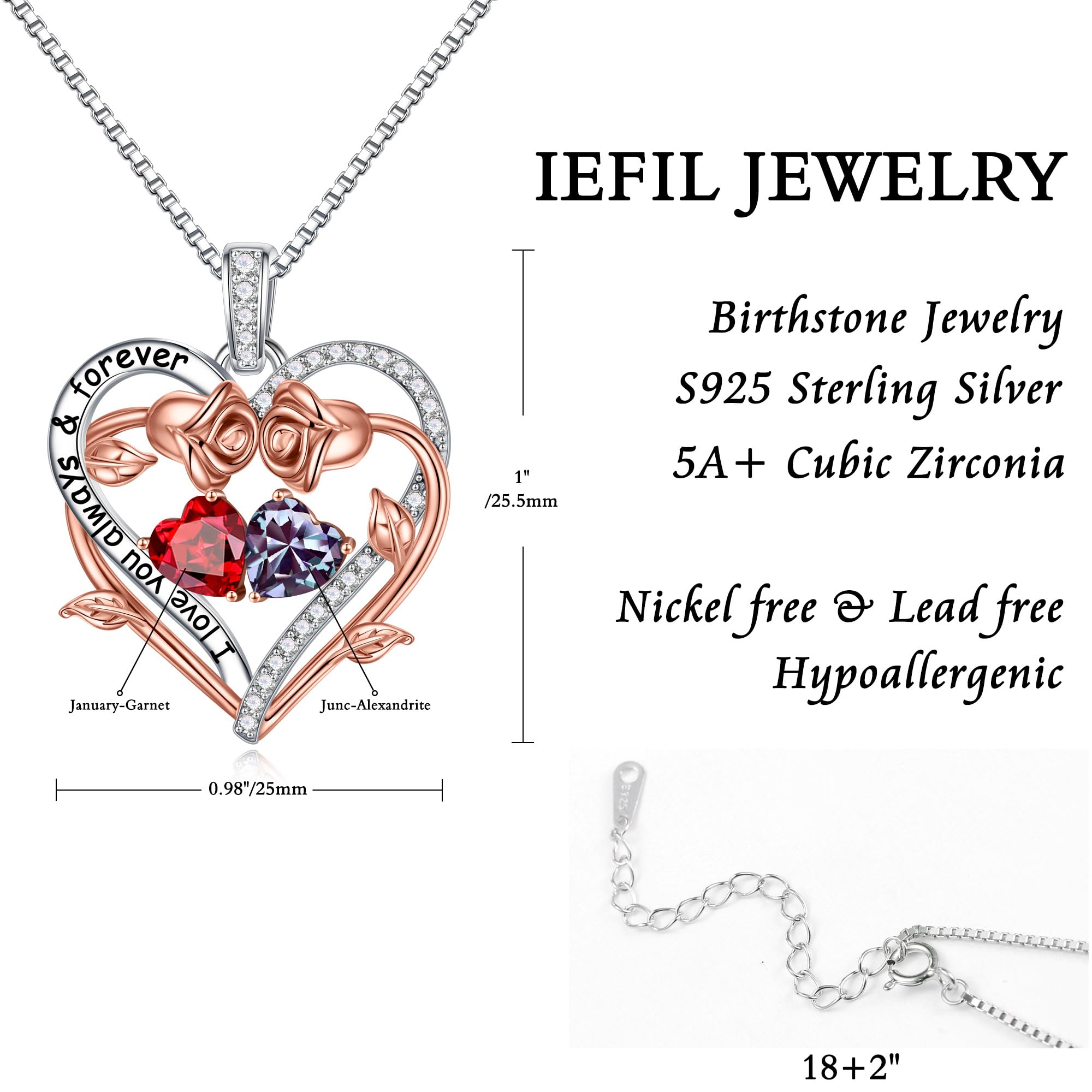 Iefil January June Birthstone Necklace Jewelry Anniversary Birthday Gifts for Women Wife Her, Red Garnet Necklace Alexandrite Necklaces