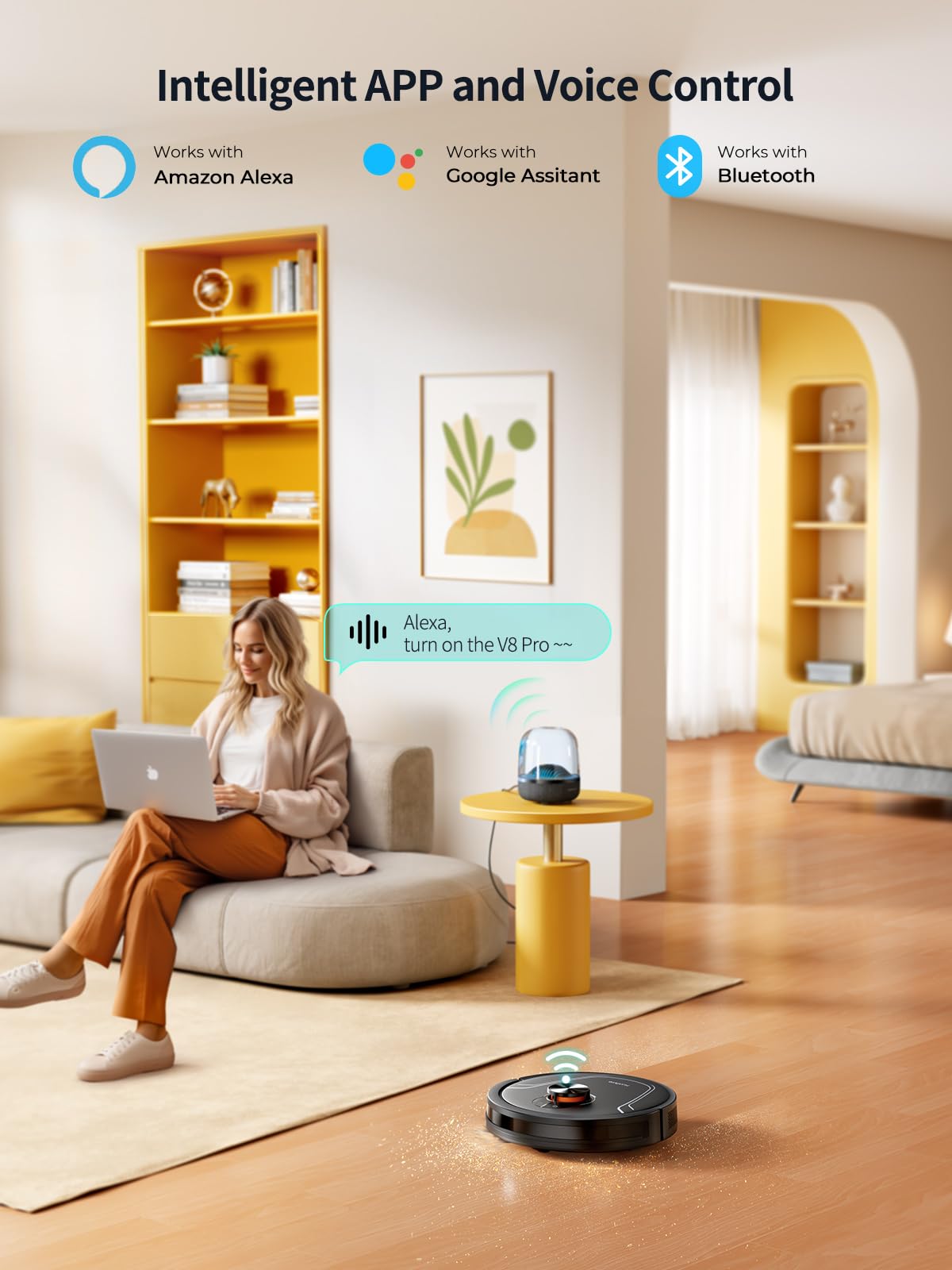 HONITURE Robot Vacuum and Mop Combo,V8 Pro Robot Vacuum Cleaner with 5000Pa Max Suction,Laser Navigator Robotic Vacuums with 180 Mins Run Time,Self-Charging,App Control,Ideal for Pet Hair