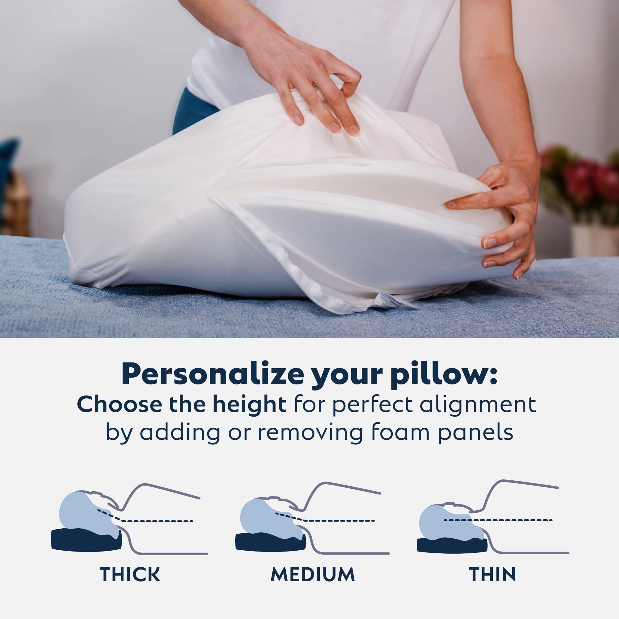 PureComfort – Side Sleeping Pillow, Height Adjustable, Ear Pain Relief, CPAP Pillow, Wrinkle Prevention, TMJ - Advanced Memory Foam with Soft Cover (Standard)