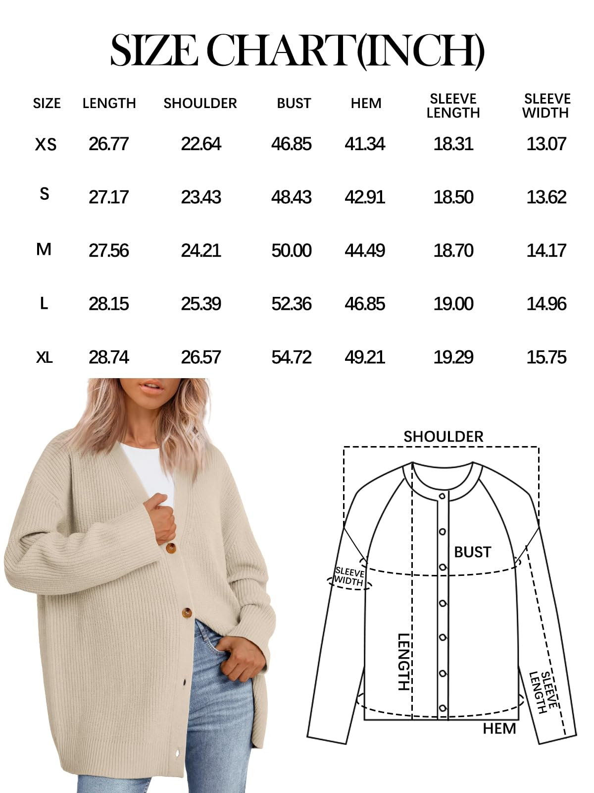 LILLUSORY Women Oversized Cardigan Sweater 2025 Fall Outfits Cloth Fashion V Neck Knit Button Front Casual Trendy Tops Apricot Medium