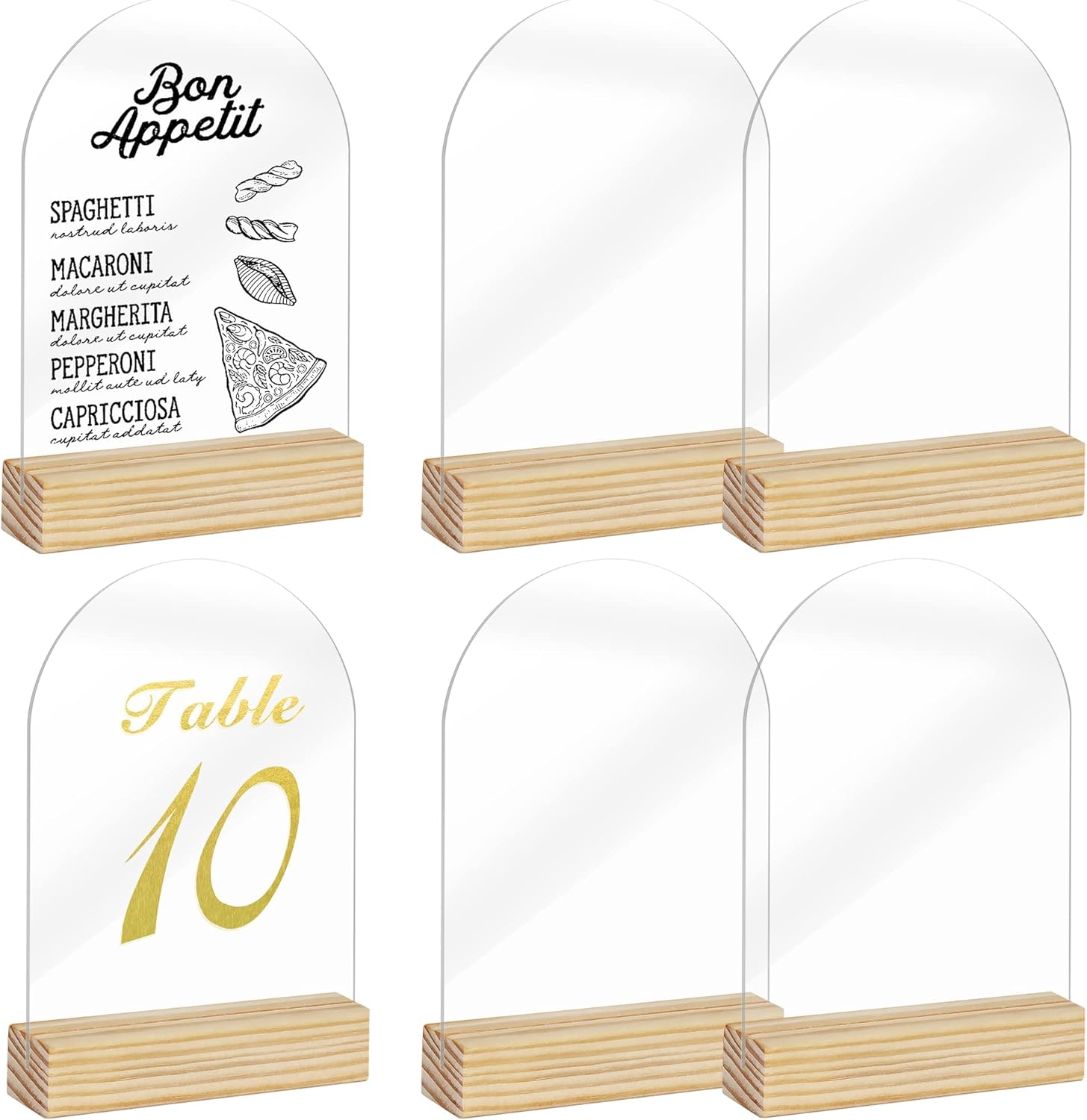 ORGANTEAM Acrylic Sign Blank Sheet with Wooden Stands Holders Wedding Table Numbers, 10 pack DIY 4x6 blank clear Arch Signs for Wedding reception, Centerpiece, Decoration, Party,Anniversary, Event