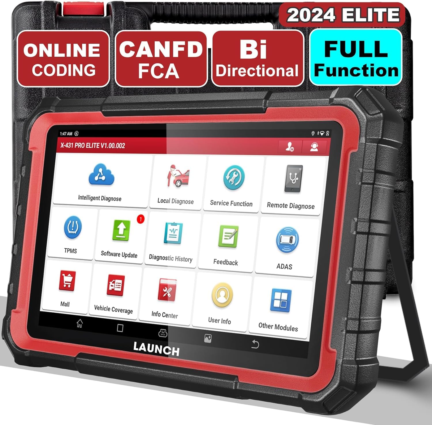 LAUNCH X431 PRO Elite [2024 New Model] Fully Functional Bidirectional Scanner with CANFD&DOIP,ECU Coding,37+ Resets,FCA AutoAuth,Full System Scanner for All Cars,2-Year Free Update