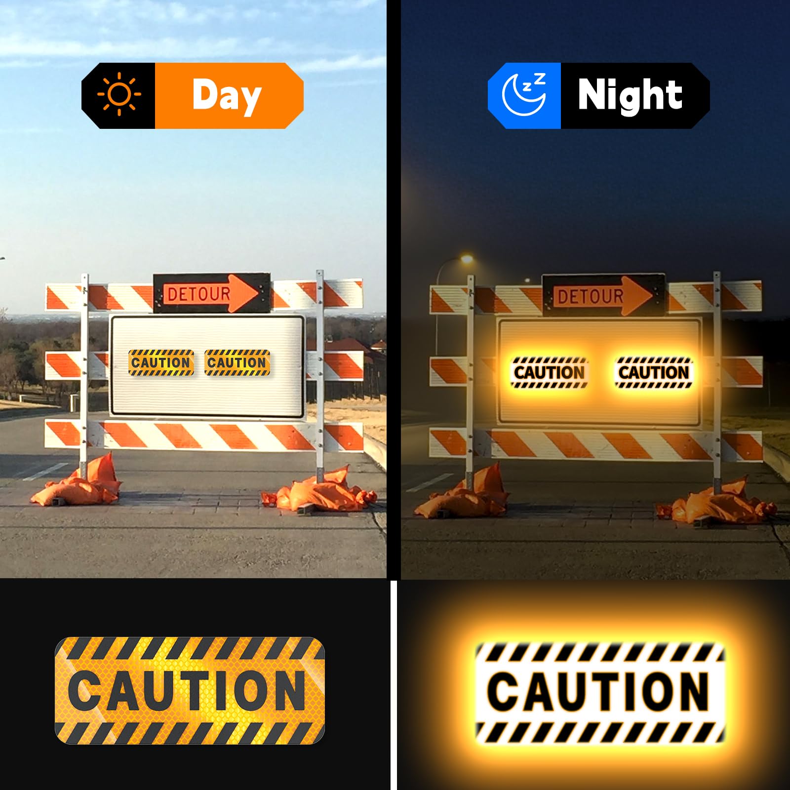 PHIXBEAR 2Pack Reflective Stickers - Made of 3M DG3 Material, High-Visibility CAUTION Labels for Trucks, Vans, Forklifts, Trailers, Warehouse Equipment, Parking Lots & Yards (Black/Yellow)