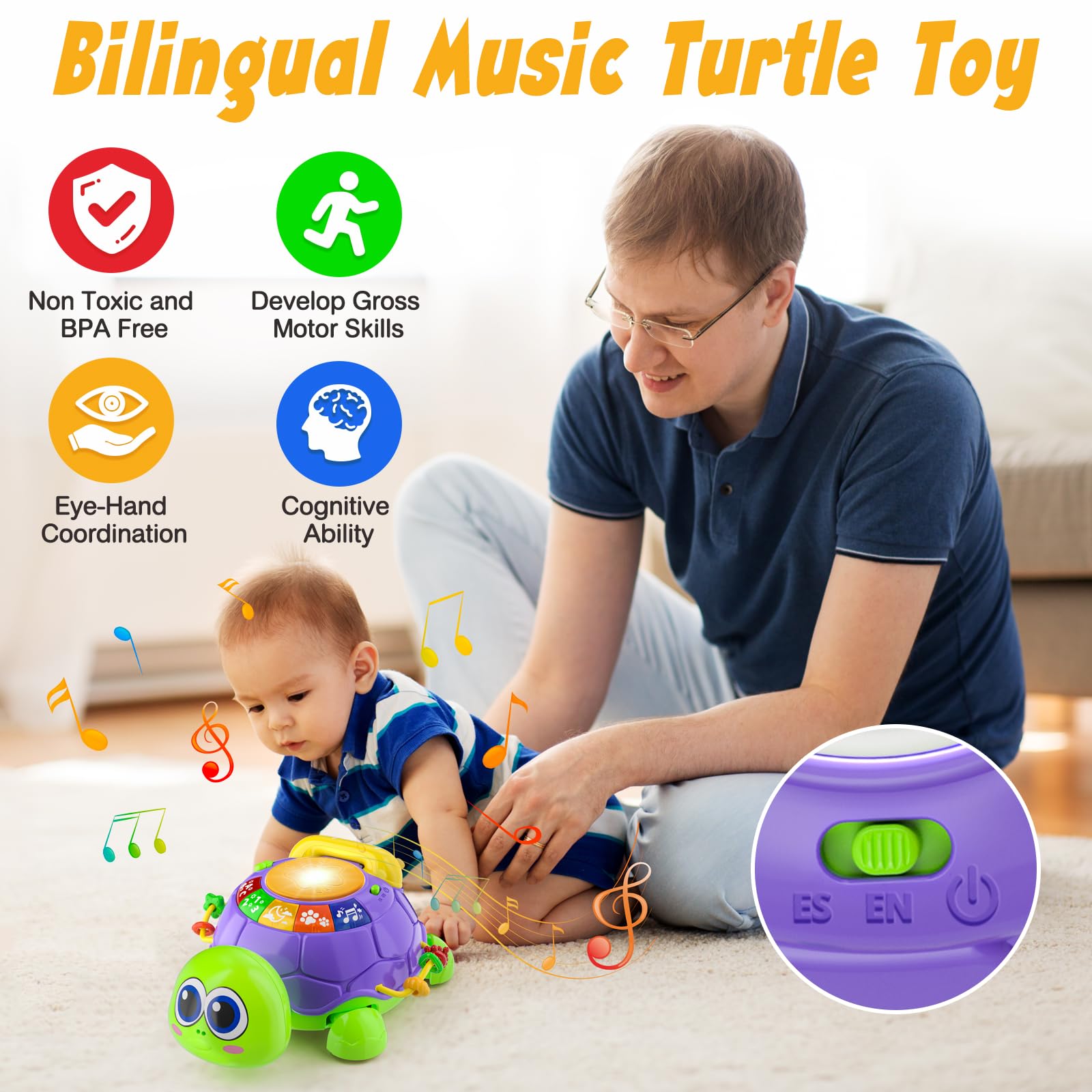 INNOSKY Baby Toys 6-12 Months, Infant Musical Turtle Crawling Tummy Time Development Light up Toy, Bilingual Educational Baby Toy Gift for 3-6 4 5 7 8 9-12 18 Month Boy Girl