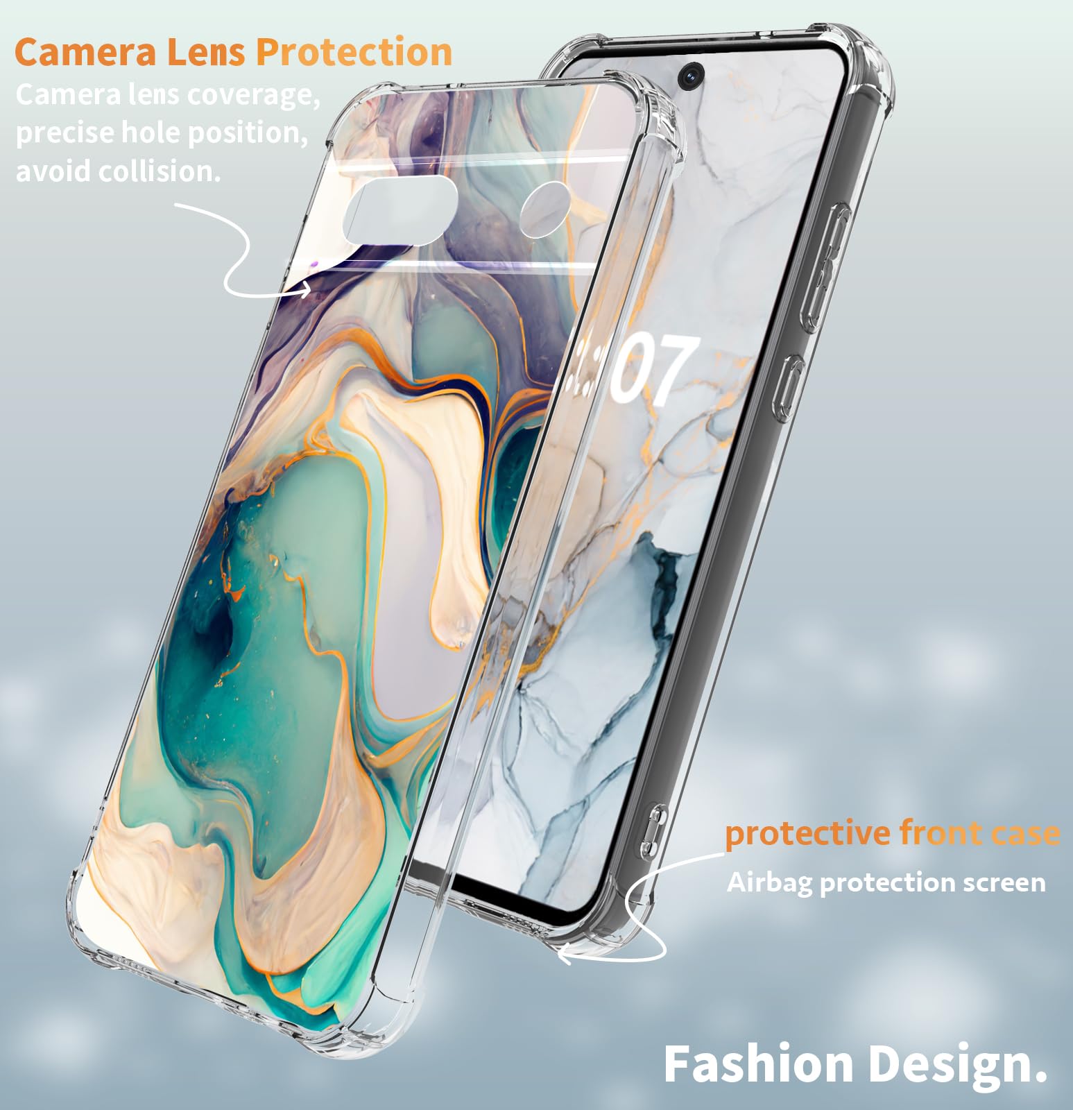 CLATUK for Google Pixel 8A Case Camera Lens Protector, [Marble Slim]+[Anti-Drop Shockproof Protective] Soft TPU Women Stylish Pixel 8A Phone Covers 2024 6.1 Inch (Alpine Lake)