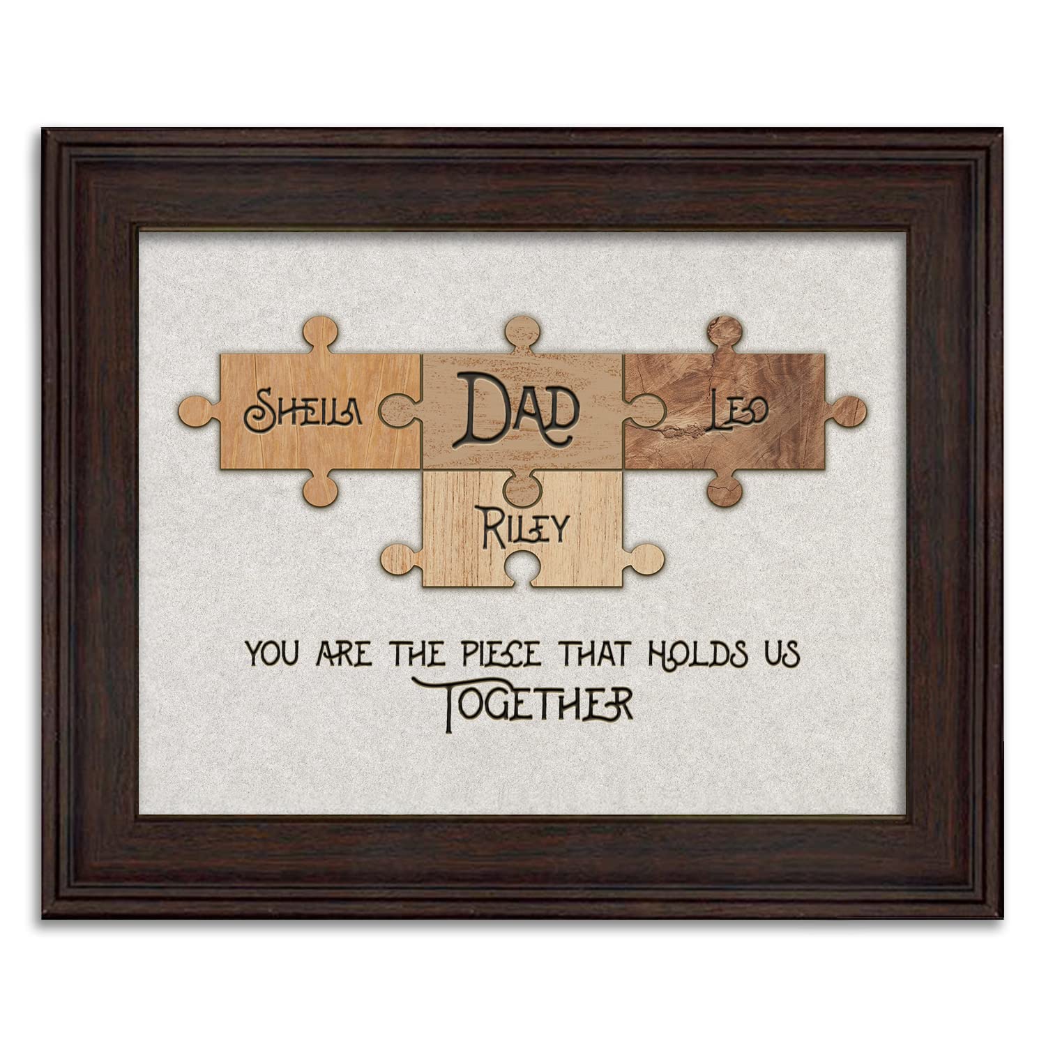 Personal-Prints DAD & Children Puzzle Pieces | Personalized Father's Day Gift Sign | Gift for Dad With all the Kid's Names (11"x14" Framed Paper Print, 3 Children)