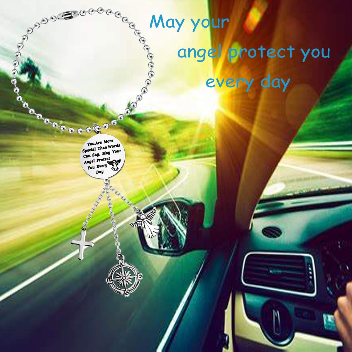 BEKECH Guardian Angel Car Charm You are More Special Than Words Can Say Car Rear View Mirror Charm Drive Safe Prayer Car Hanging Ornament Drive Safe Gift for Divers Husband Father (Silver)