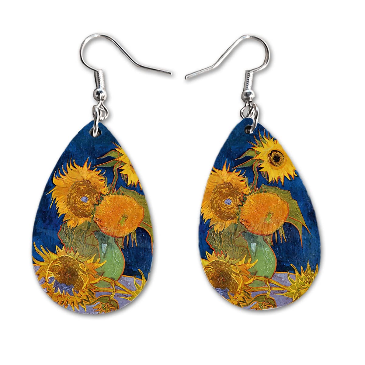 Van Gogh Novelty Fun Dangle Earrings Set | Cute Girls Womens Jewelry Earings | Double Sided Print | Birthday Present XMAS Adorable Fashion Accessories (Van Gogh Sunflowers)