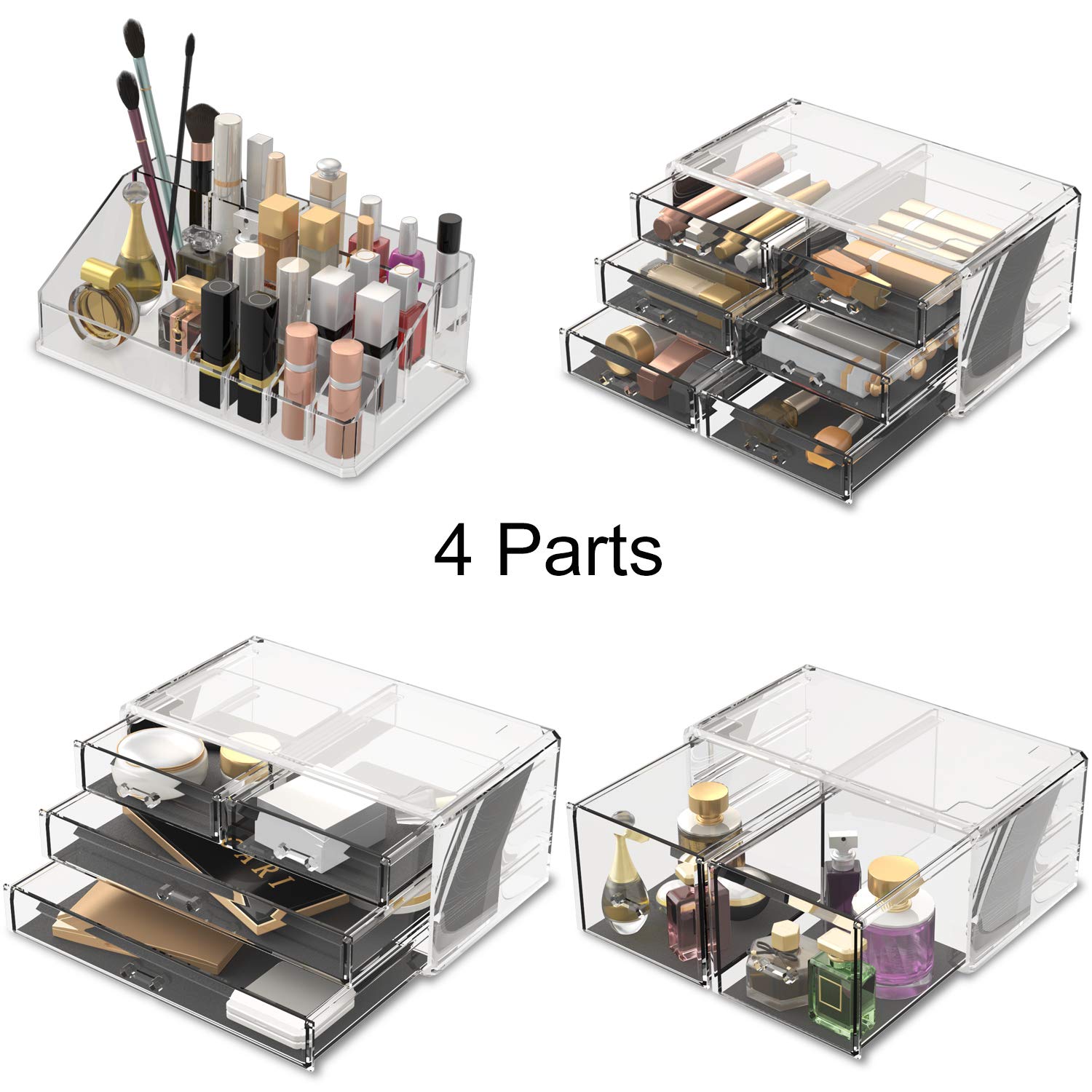 Readaeer Makeup Cosmetic Organizer Storage Drawers Display Boxes Case with 12 Drawers(Clear)