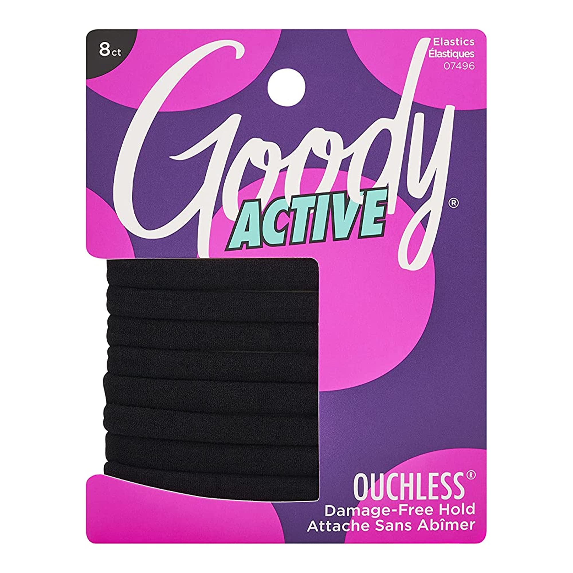 Goody Ouchless Seamless Hair Elastics - 8 Ct, Black, Damage-Free Gentle Hold Hair Ties, No Snag or Pull, For All Occasions, Chic Hair Accessories for Women & Men, All Hair Types