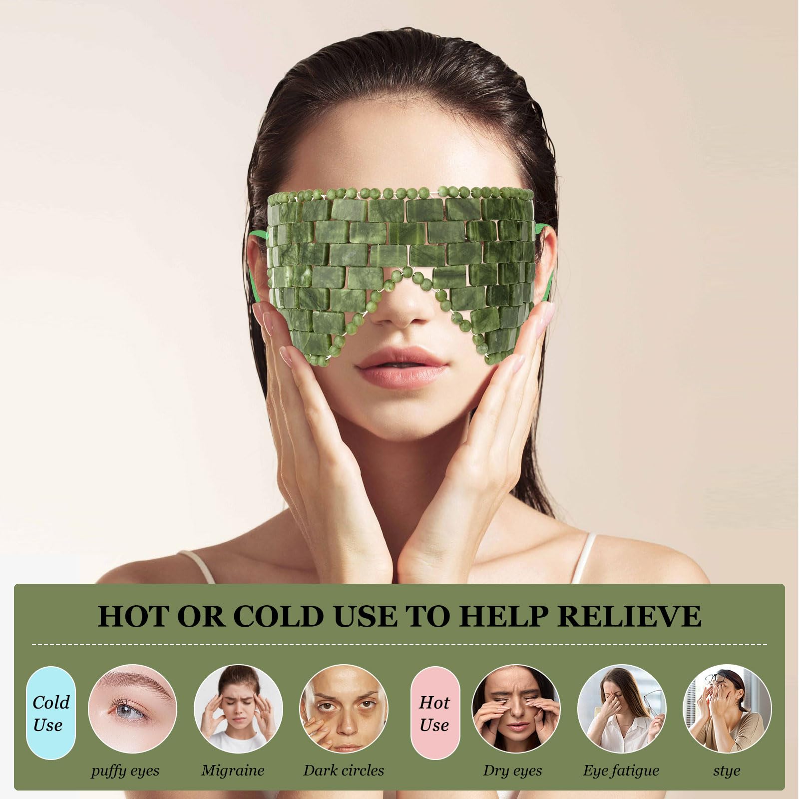 Jade Eye Mask, 2Pcs Large Facial Cooling Mask with 100% Real Jade for Hot & Cold Therapy,Green Facial Eyes Sleeping Mask Relief Eye Cover by LazyGa