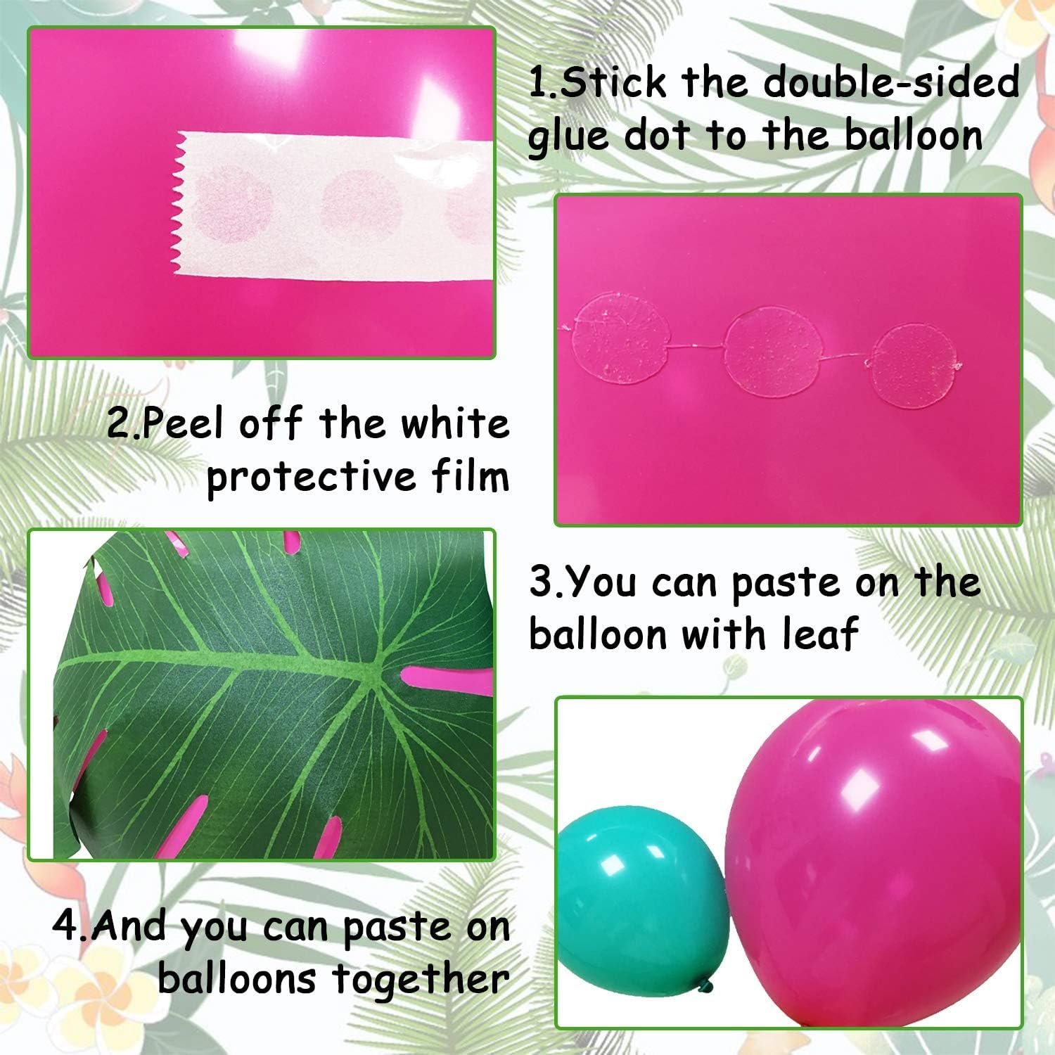 Tropical Luau Balloon Arch Kit with Green Pink Blue Balloons and Palm Leaves Hibiscus Flowers for Hawaiian Luau Tiki Tropical Birthday Party Decorations Supplies, 12/10/5 Inch