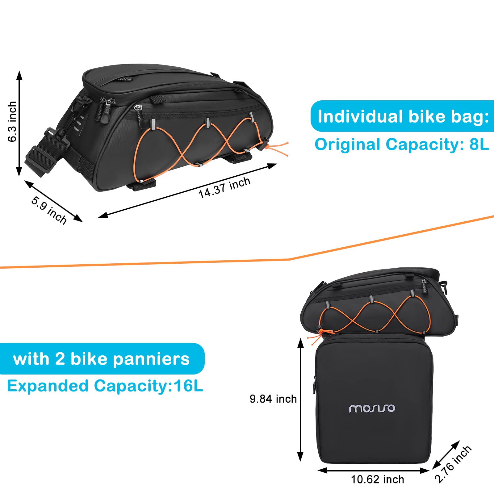 MOSISO Bike Rack Bag with 2 Removable Bike Panniers, Waterproof Bike Trunk Cooler Storage Bag Insulated Bicycle Rear Seat Bag, Bicycle Storage Saddle Shoulder Bag Cycling Luggage Bag, Black