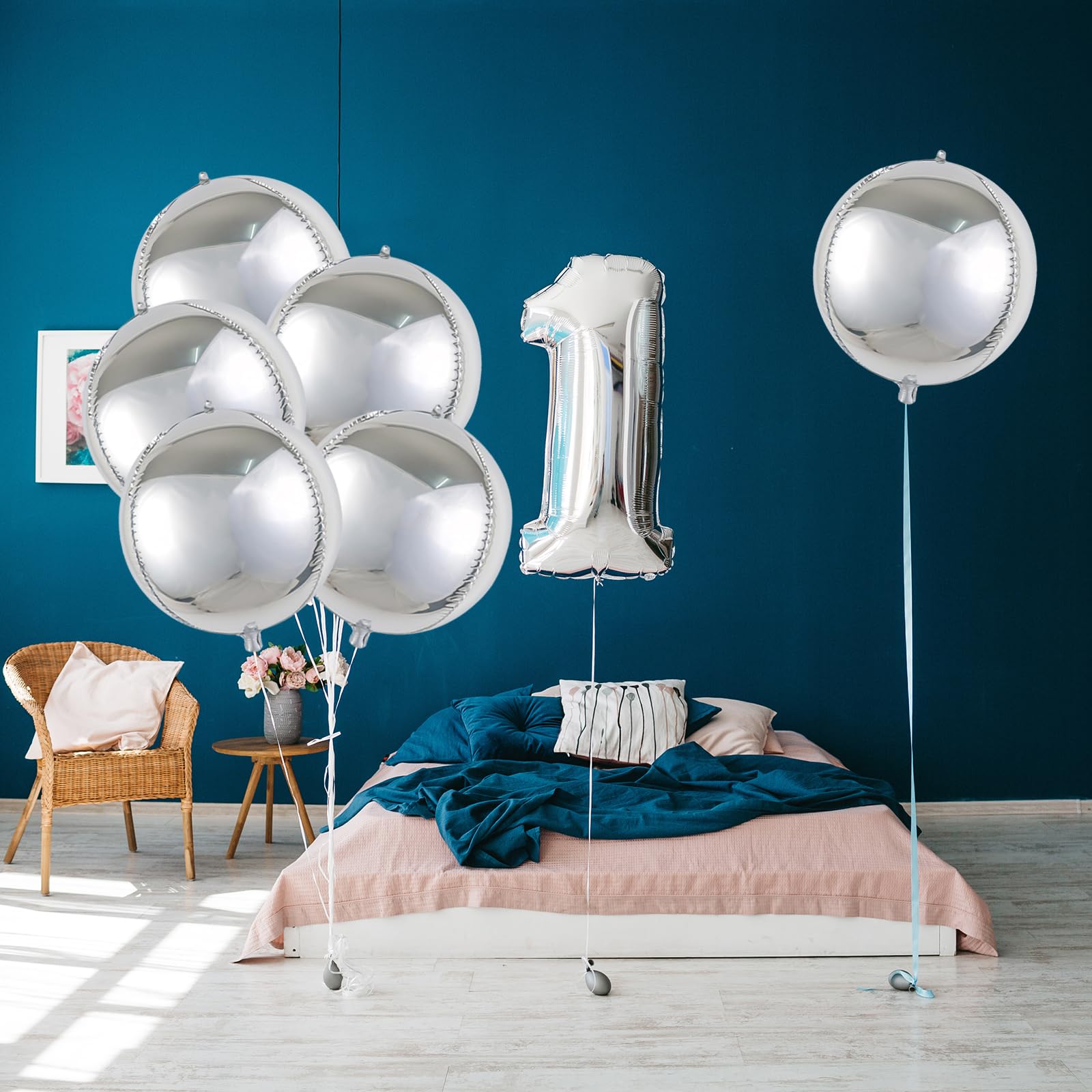 laackys silver balloons, 6-pack 22-inch metallic silver balloons partywoo balloons, 4D round silver chrome balloons for silver birthday party decoration, silver foil balloons silver metallic balloons