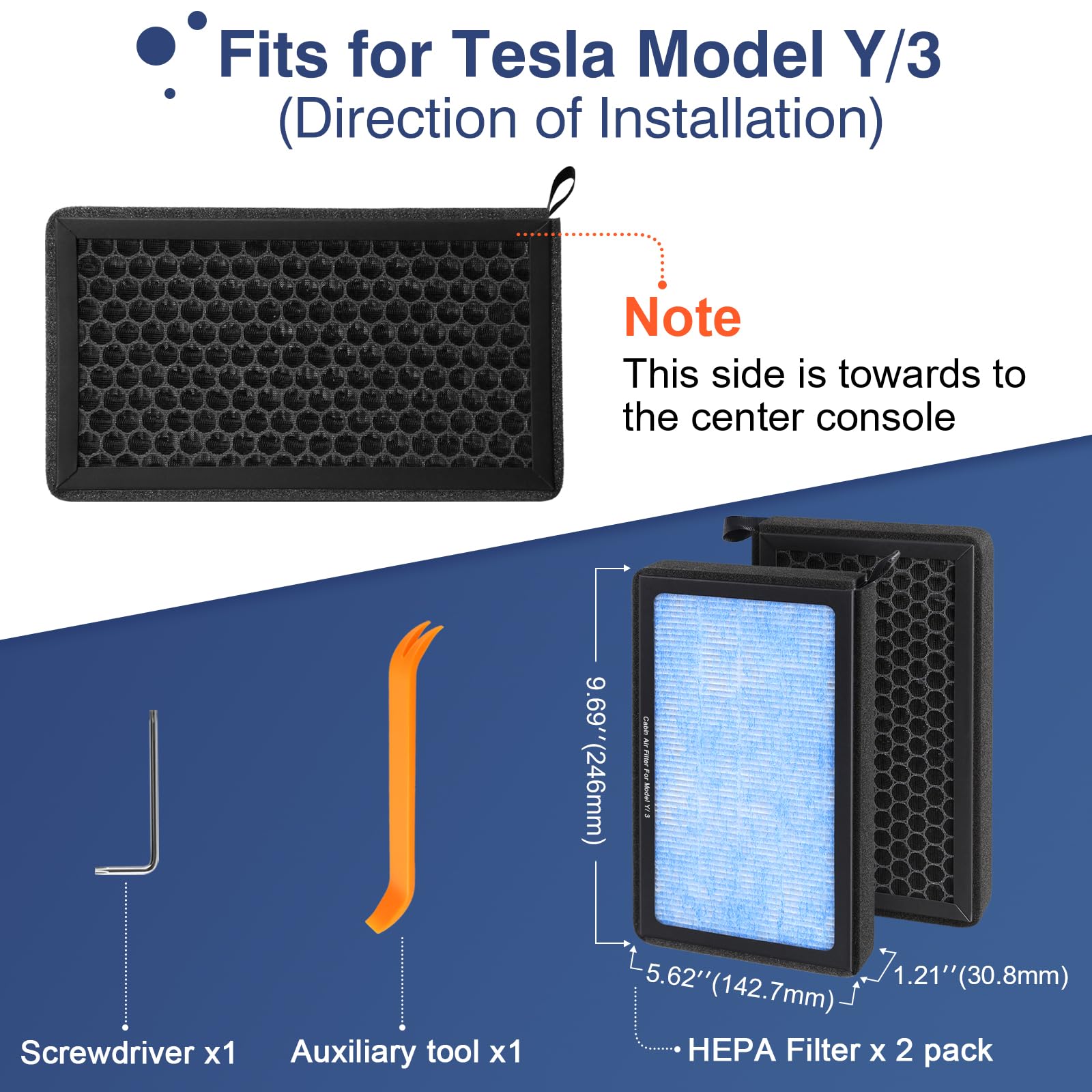 Tesla Model 3 Cabin Air Filter Model Y HEPA Air Intake Replacement 2 Pack with Activated Carbon Tesla Accessories, 2016-2025