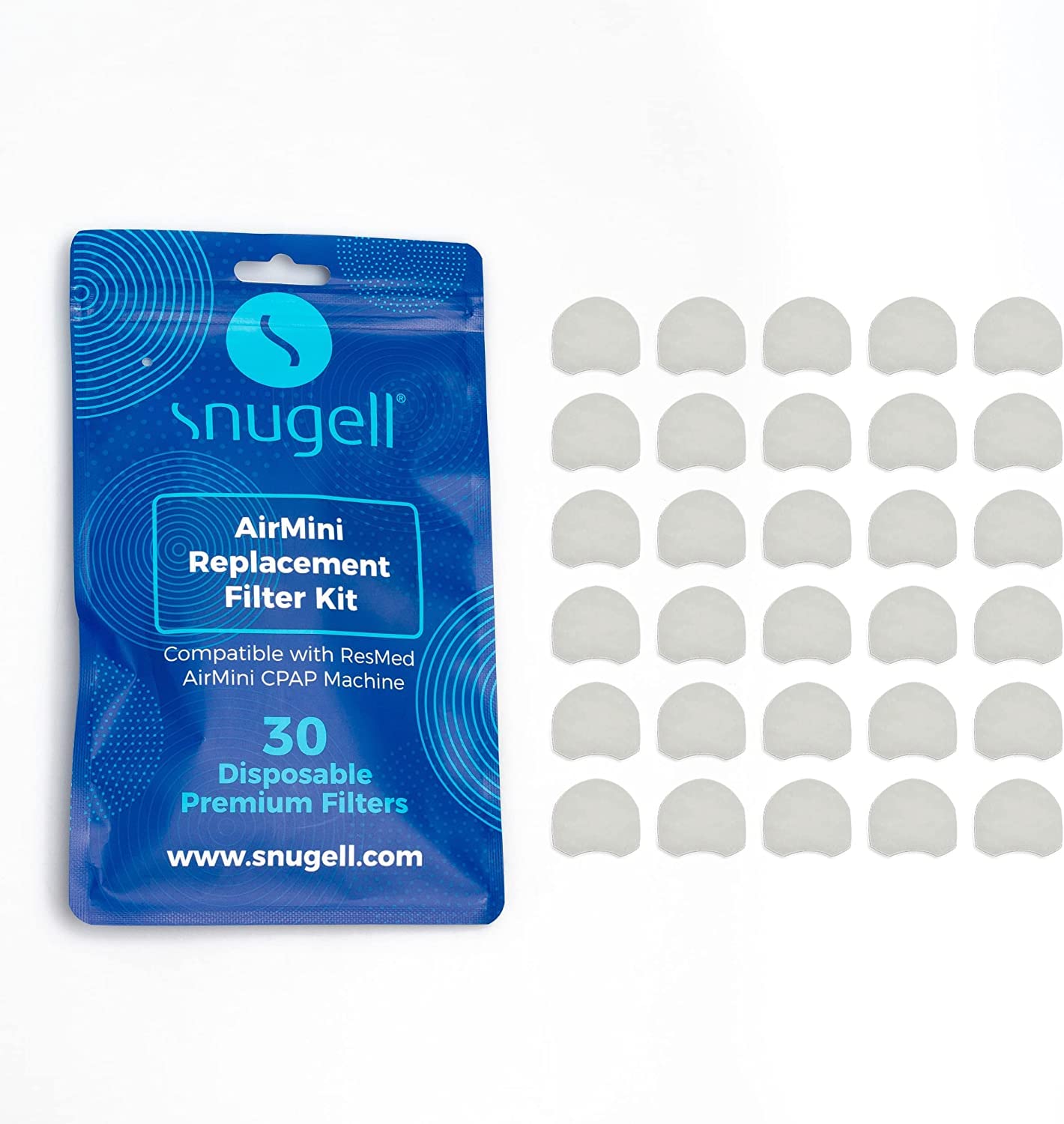 Replacement AirMini CPAP Filter by Snugell - 30 Pack - Compatible with Resmed AirMini - for Travel or Home Use