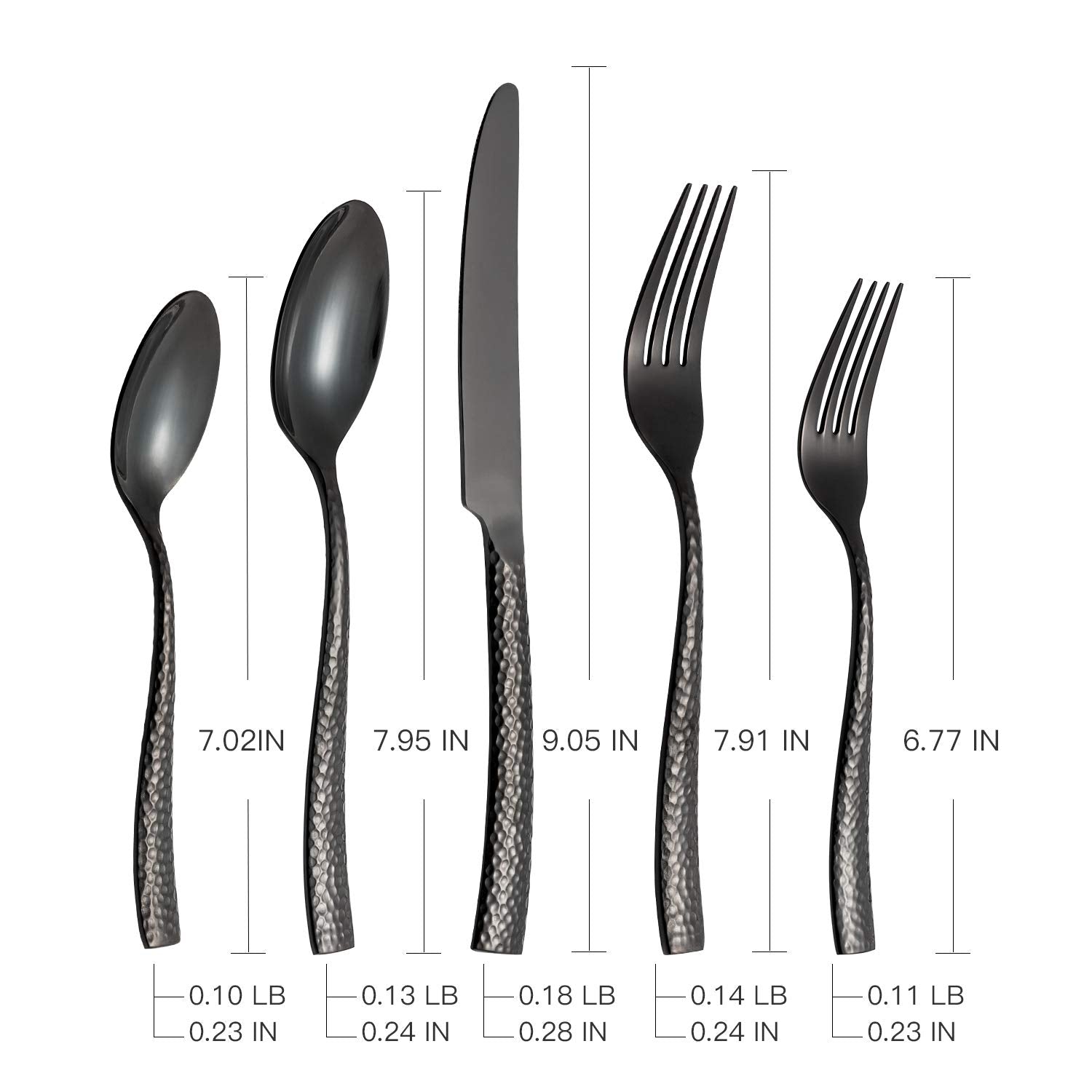 Kelenfer Silverware Set Black Flatware Set Stainless Steel 40 Pieces Cutlery Set Hammered Pattern Mirror Polished Home Hotel Use Service for 8, (KL9001)