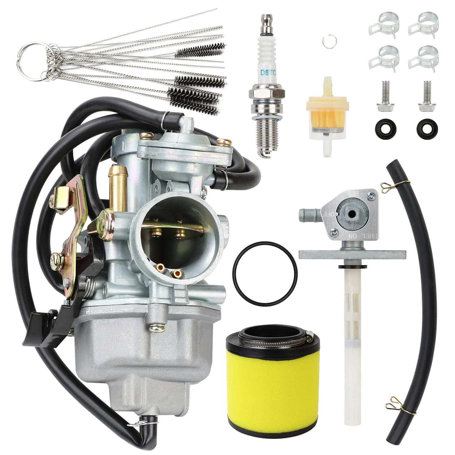 Carburetor for Honda TRX 250 Recon 250 TRX250TE TRX250TM 1997-2001 2002-2007 Upgrade KIT With Fuel Tank Petcock Valve & Air Filter & spark plug