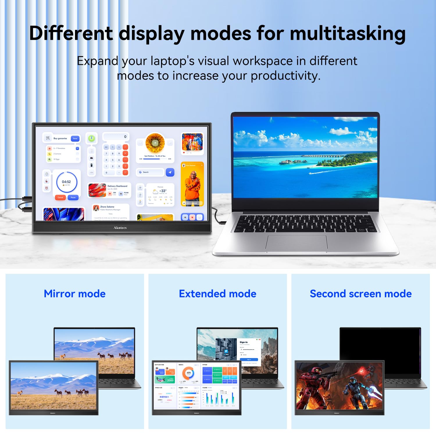 Akntzcs Portable Monitor, 14 Inch FHD 1080P USB-C Laptop Monitor HDMI Computer Display HDR Eye Care IPS Screen, External Travel Monitor for Laptop PC