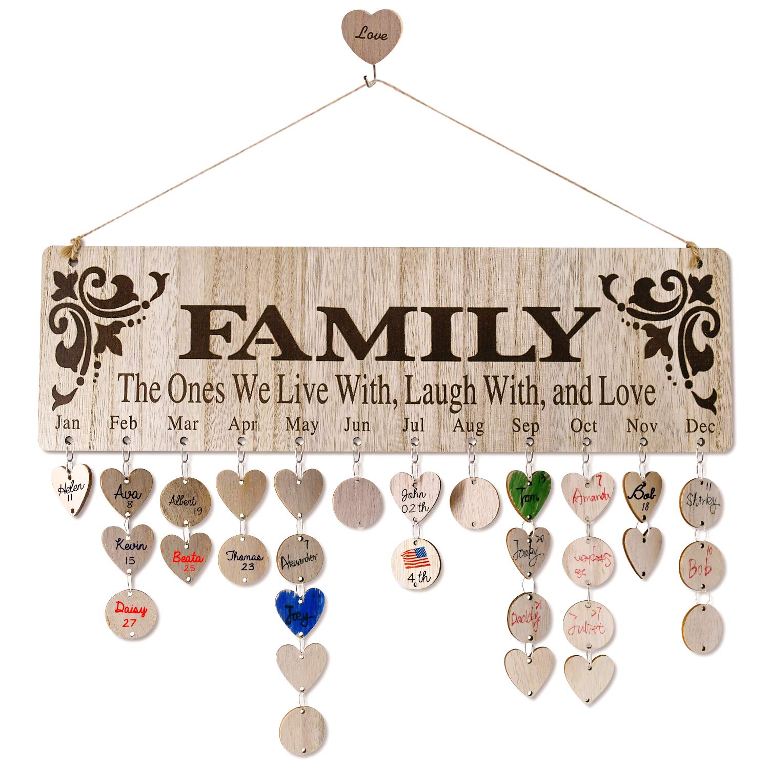 Gifts for Mom Grandma from Daughter, Unique Wooden Family Birthday Reminder Tracker Calendar Board Wall Hanging with 100 Tags, Best Gift Ideas for Christmas Birthday Mother's Day