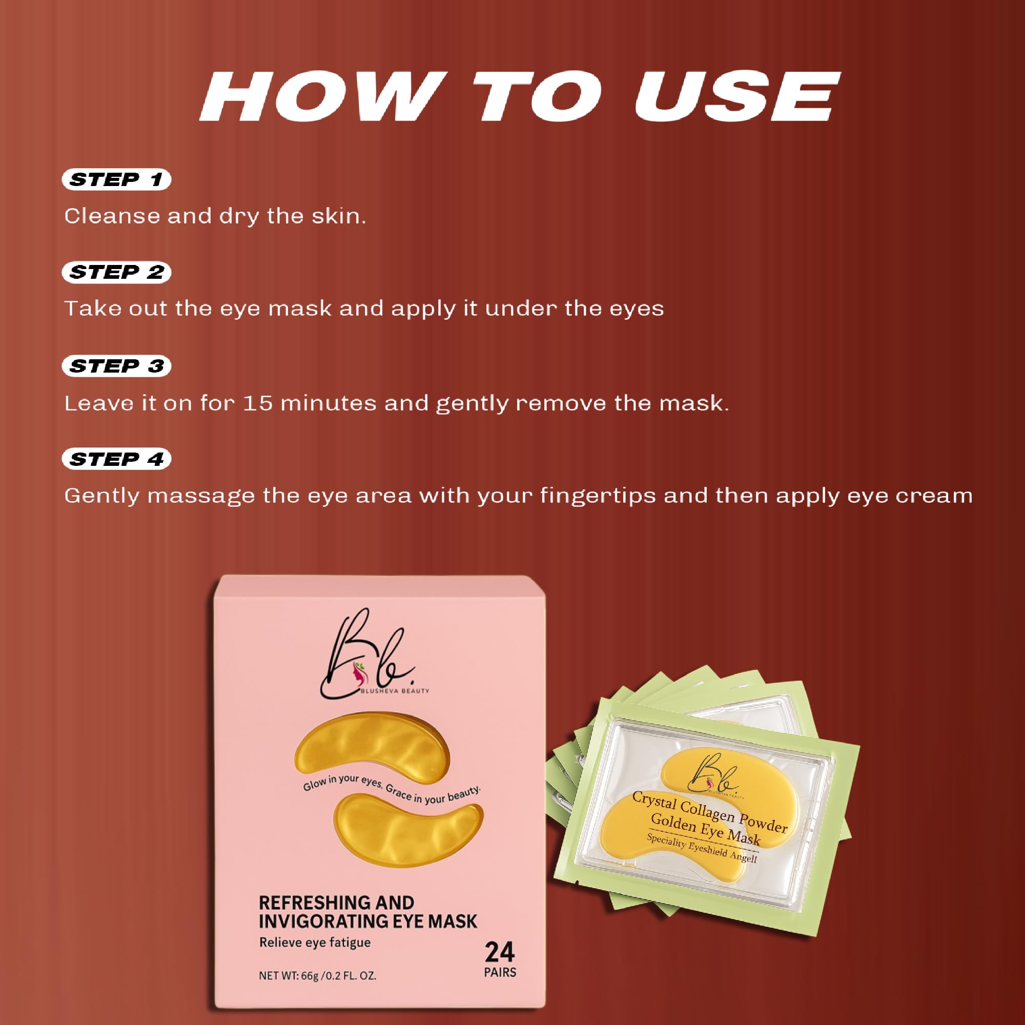 Blusheva Beauty Gold Under Eye Masks – 24 Pairs Collagen & Hydrating Gel Eye Patches for Dark Circles, Puffy Eyes, Fine Lines & Anti-Aging Skincare – Vegan, Cruelty-Free Self Care Essentials