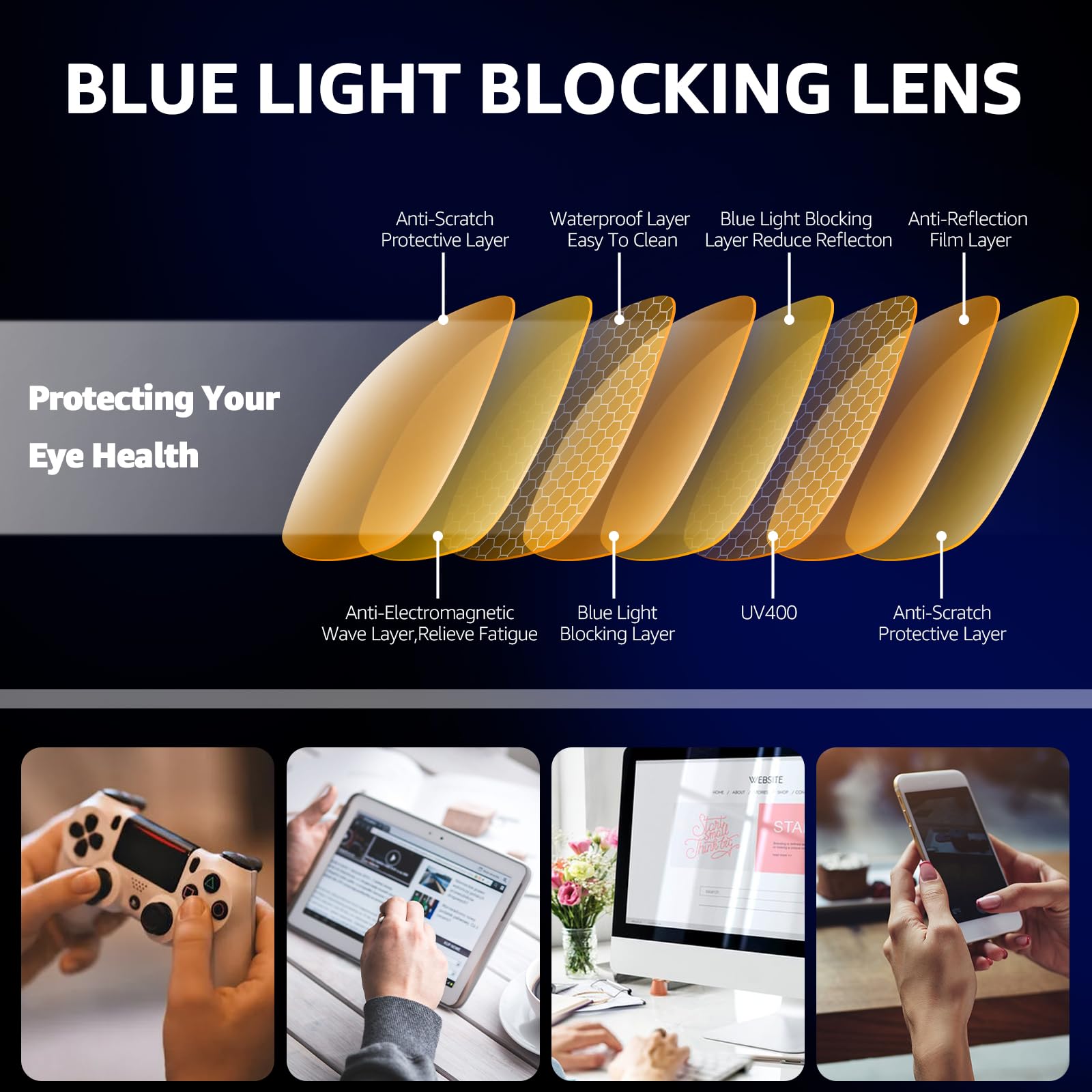 TJUTR Blue Light Blocking Fit Over Glasses for Women Men, Computer Gaming Glasses Anti Eyestrain, Sleep Better TB0311