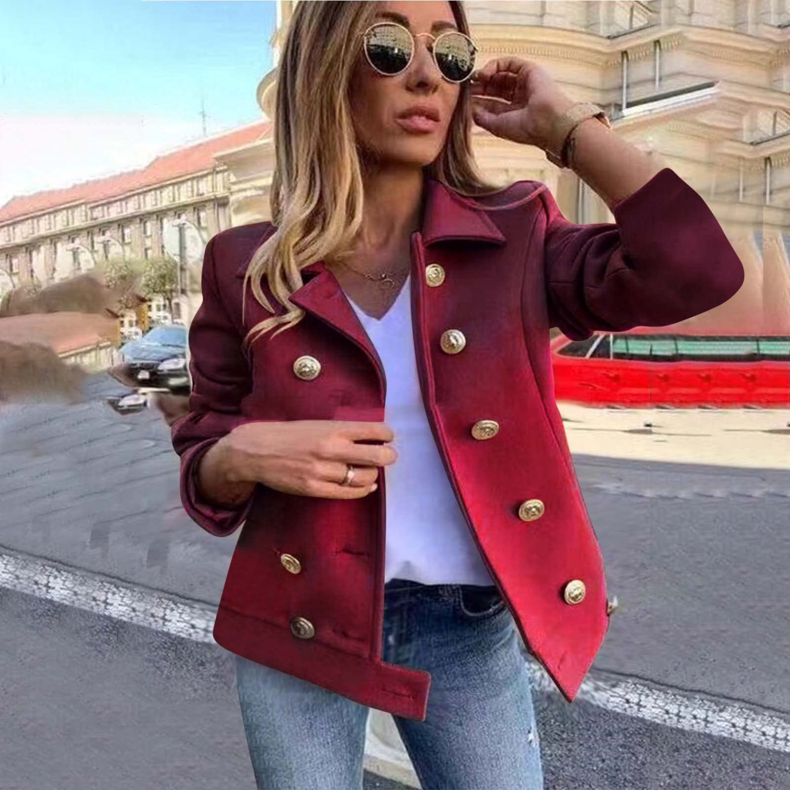 Women'S Short Woolen Cardigan Coat Solid Trench Coats Cropped Double Breasted Peacoat Turndown Collar Wool Jacket Todays Daily Deals Clearance Clearance Items Under 5 Dollars