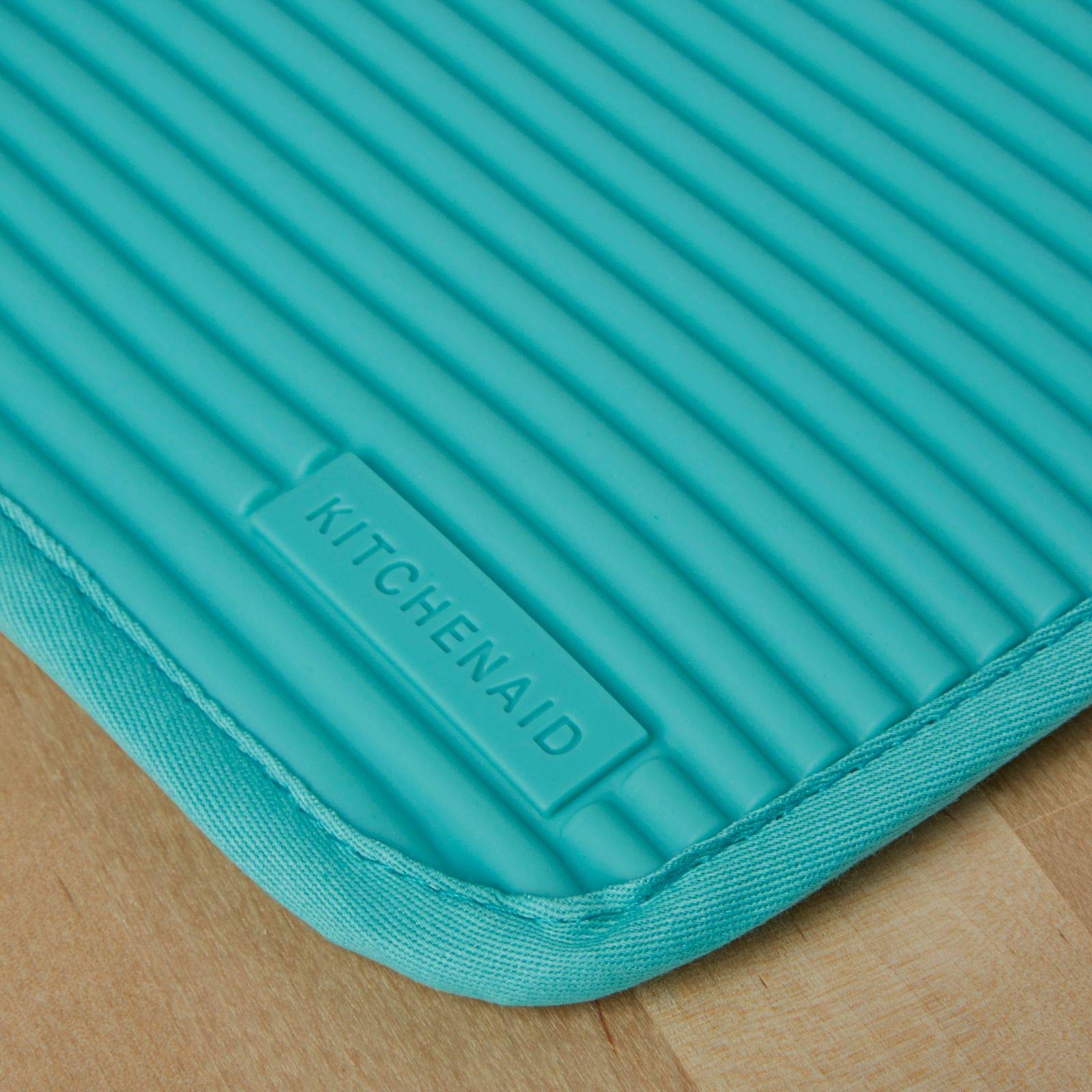 KitchenAid Ribbed Soft Silicone Water Resistant Pot Holder Set, Aqua Sky, 2 Piece Set