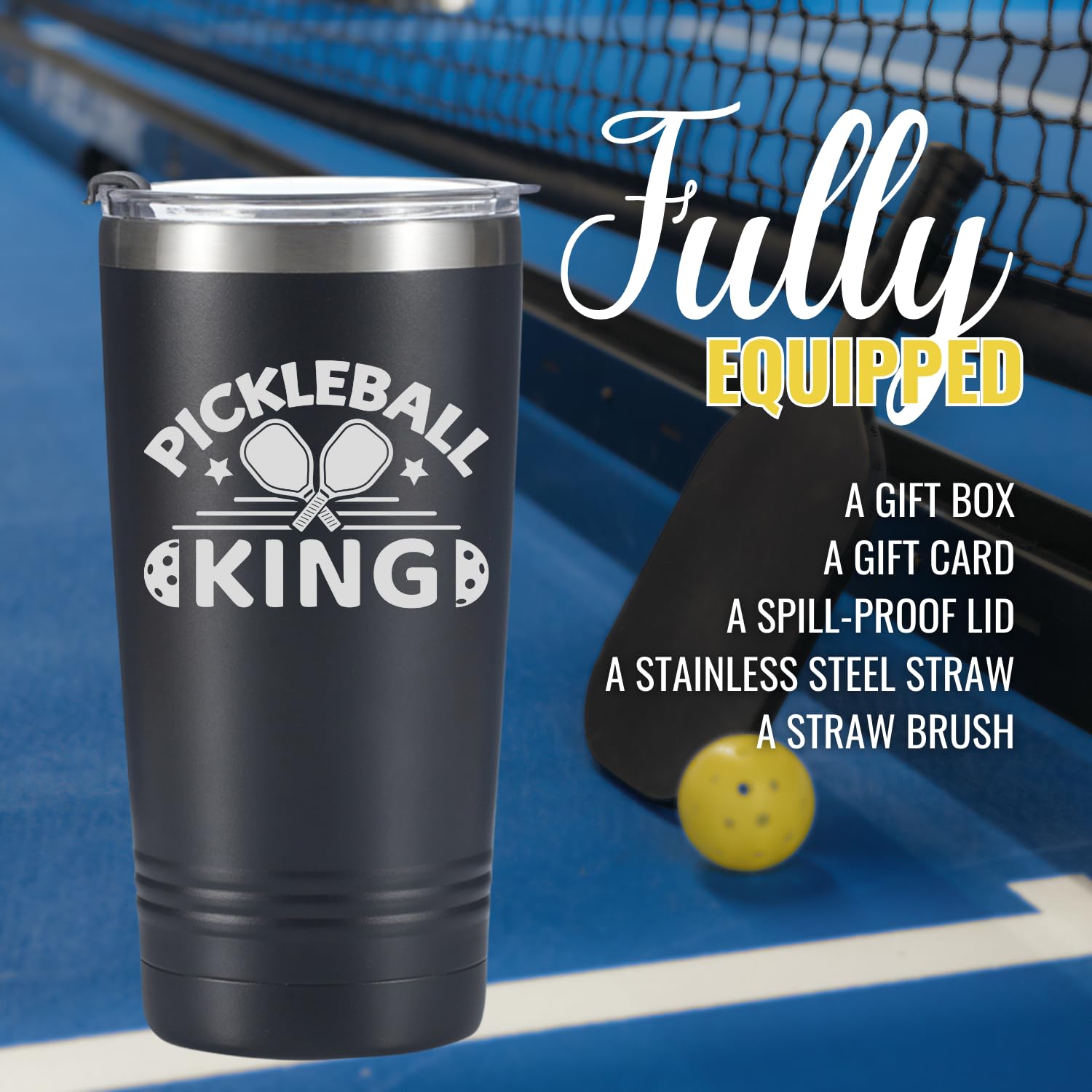 Onebttl Father's Day Gifts, Pickleball Gifts for Men, Pickleball Accessories, Insulated 20oz Stainless Steel Travel Tumbler, Pickleball King