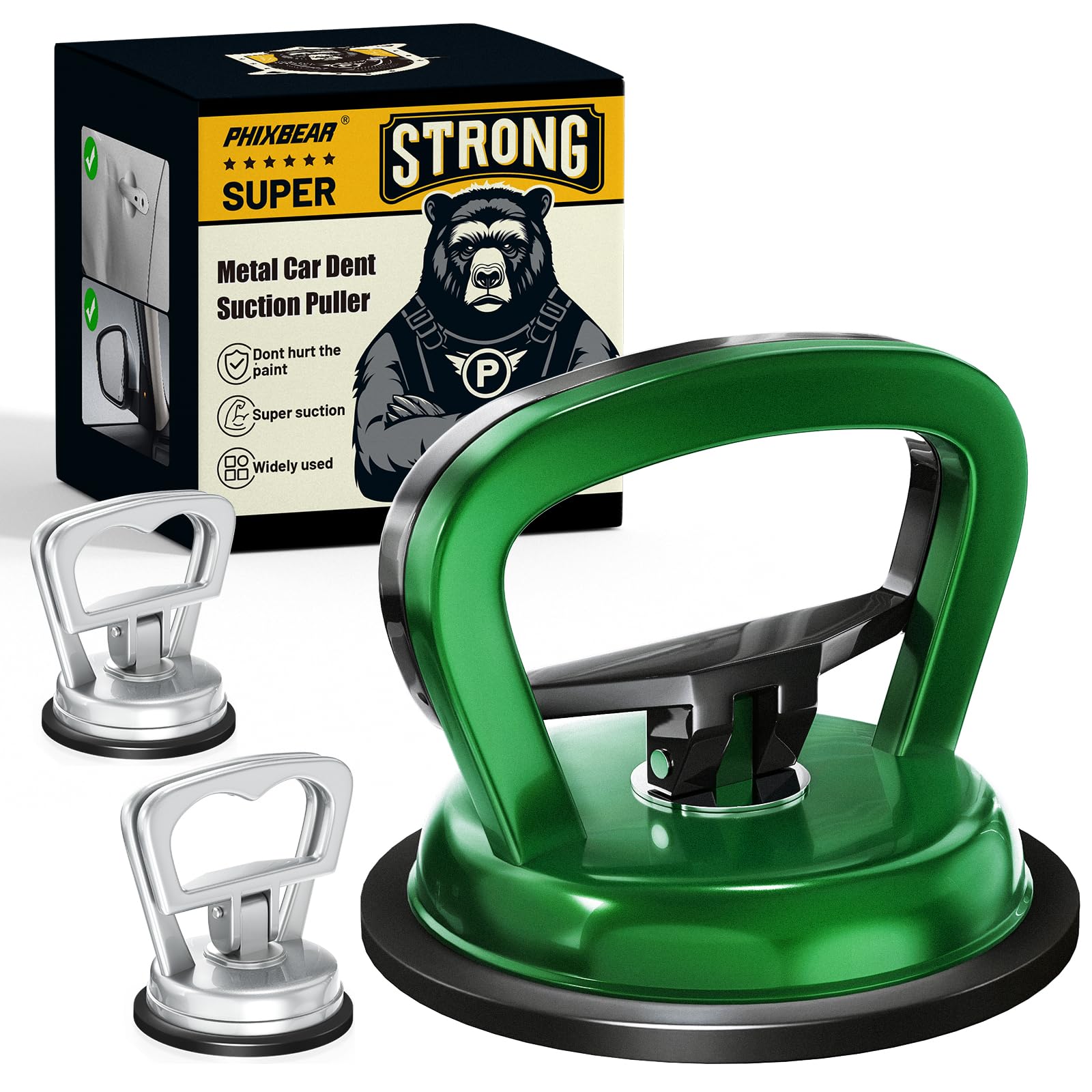 PHIXBEAR Powerful Metal Car Dent Puller 3pcs, Body Repair Dent Removal Tools for Car,Headlight,Car Mirror, Glass, Screen, Mobile Objects, Car Suction Cups