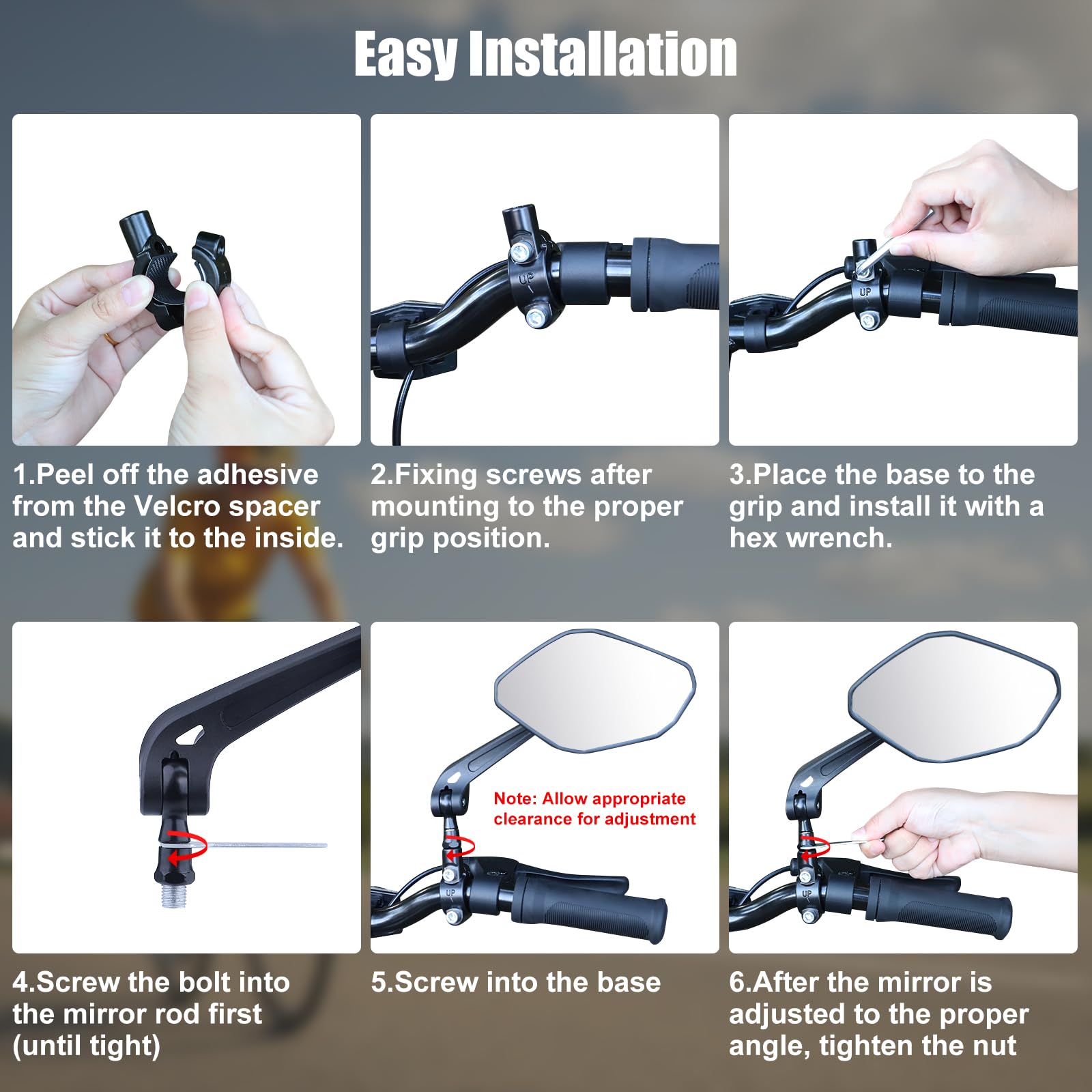 Diyife Bike Mirror, Bike Mirror Handlebar Mount 1 Pair, Wide Angle Large Handlebar Rearview Mirror, Blast-Resistant 360°Adjustable Bicycle Rear View Mirror Accessories for Mountain Road Bike