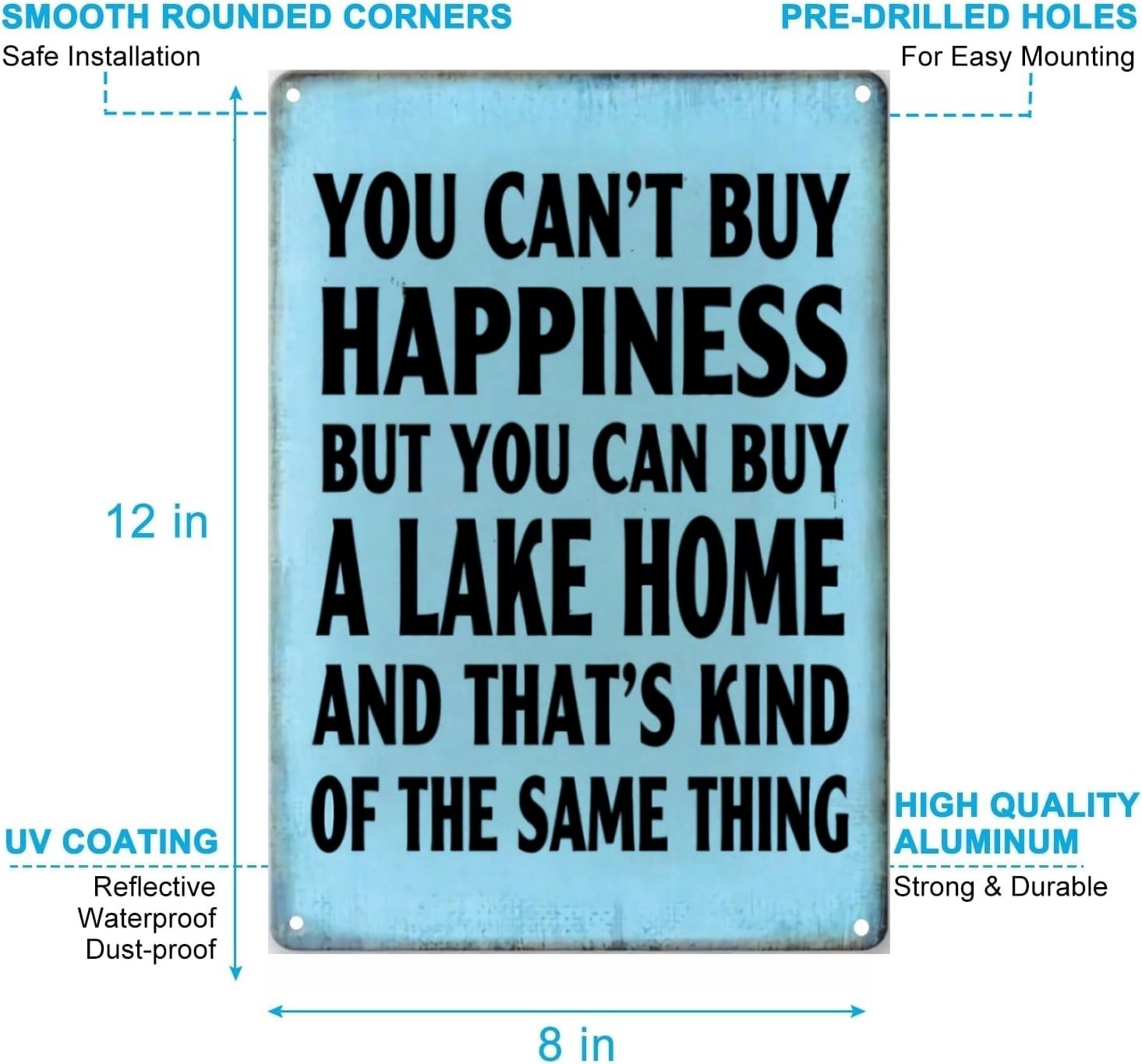 Carastora Vintage Lake Home Wall Sign – Metal Lake House Decor for Cabin, Porch, or Outdoor Retreat – Gift for Lake Lovers, 12x8 Inch