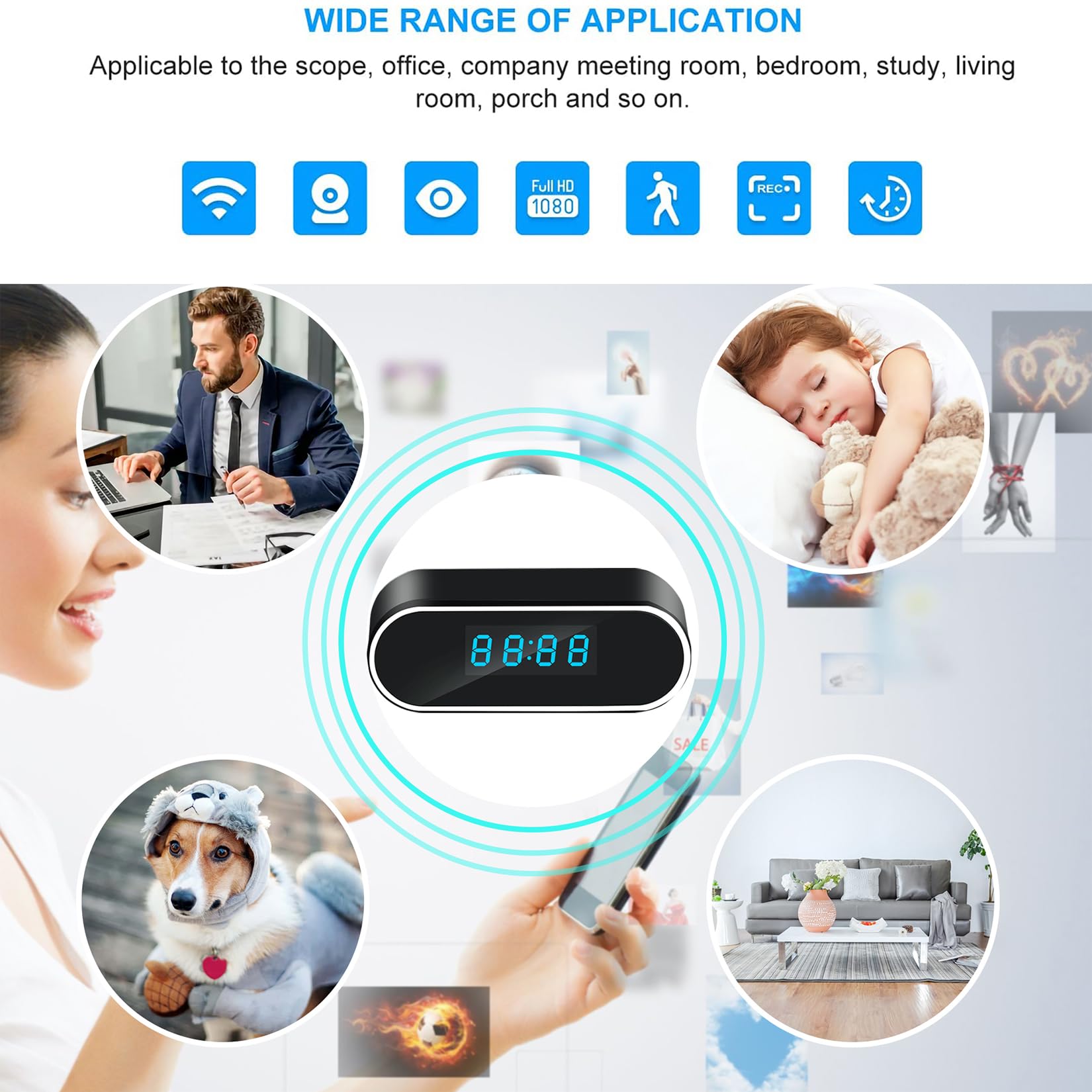 YUSYING 1080P Indoor Camera Mini Baby Monitor WiFi Home Hidden Clock Security Video Nanny Camera Night Vision Motion Detection Remote View