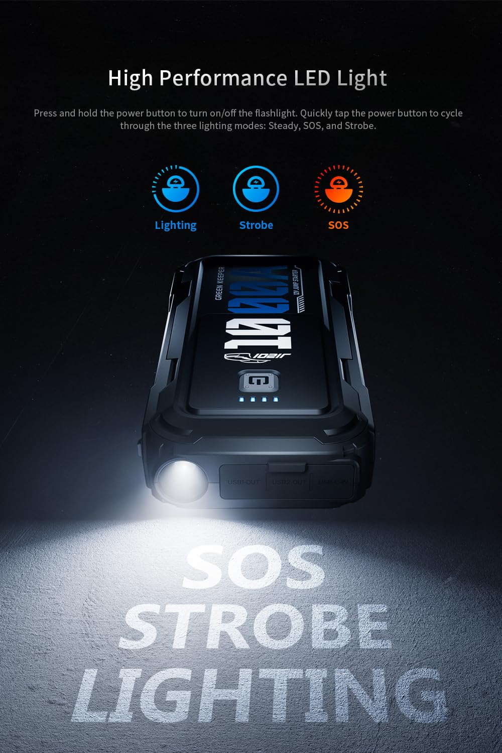 Car Battery Jump Starter 1000A: Portable Jump Start Smart Jumper Cable 12V Battery Jumper Starter for 5.0L Gas & 3.5L Diesel Jump Start Battery Pack Multiple Emergency Kit with LED & Safety Protection