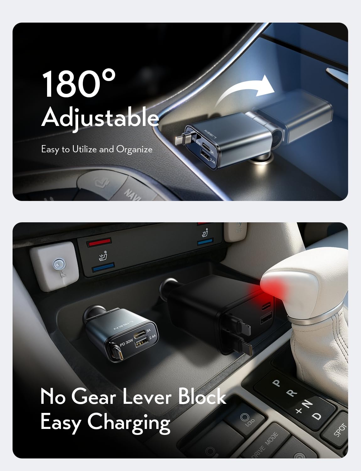 LISEN for Car Charger USB C Fast Charge fit iPhone 17 Pro Max Air, [Ultra-Mini, 60% Less Space] 57W Type C Retractable Car Phone Charger Adapter for iPhone 16e 16 15 Samsung S25 S24 Pixel Android