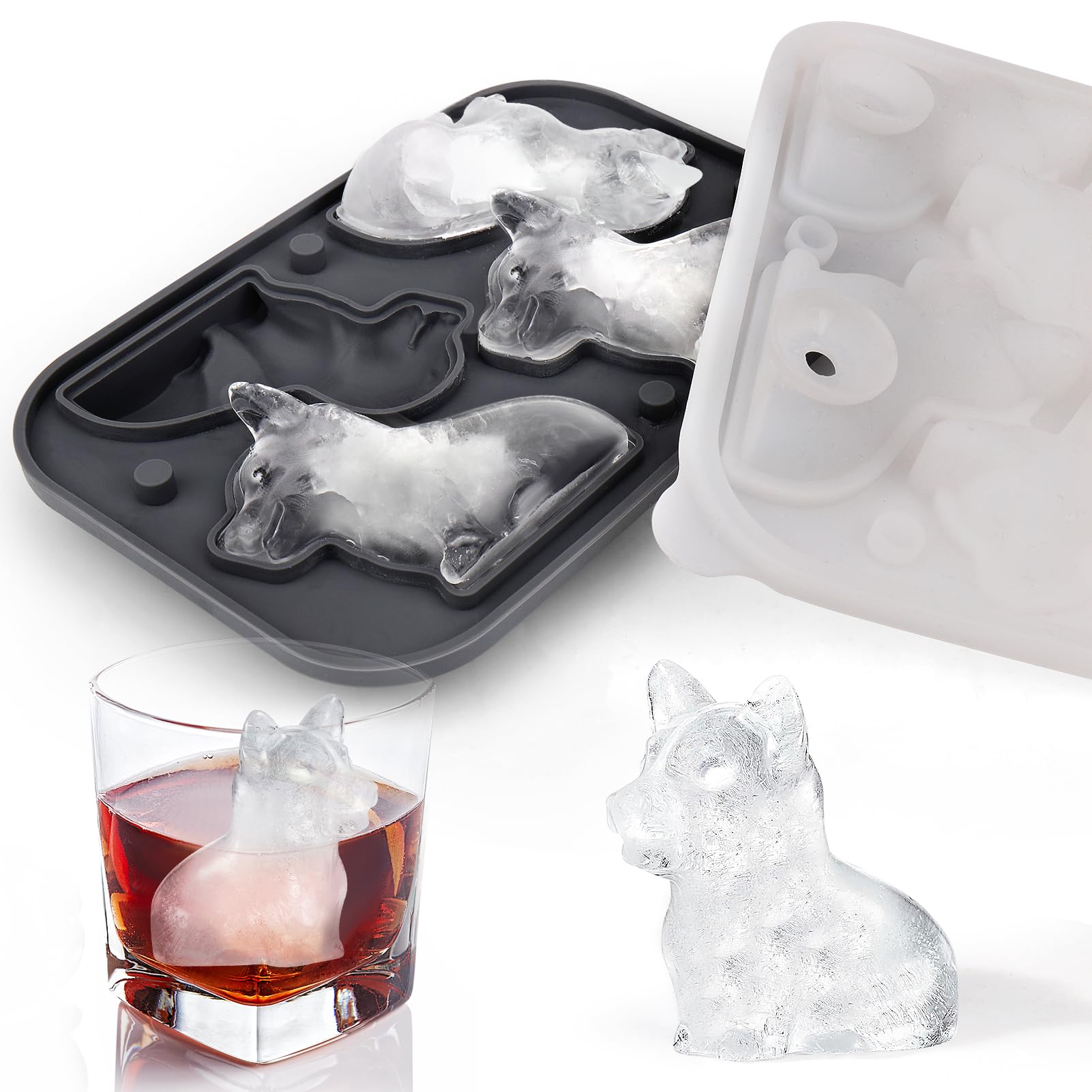 AIERSA Corgi Ice Mold,Corgi Ice Cube Tray,Silicone Ice Cube Molds,Cute Corgi Ice Molds for Whiskey,Cocktails,Corgi Gifts for Corgi Lovers